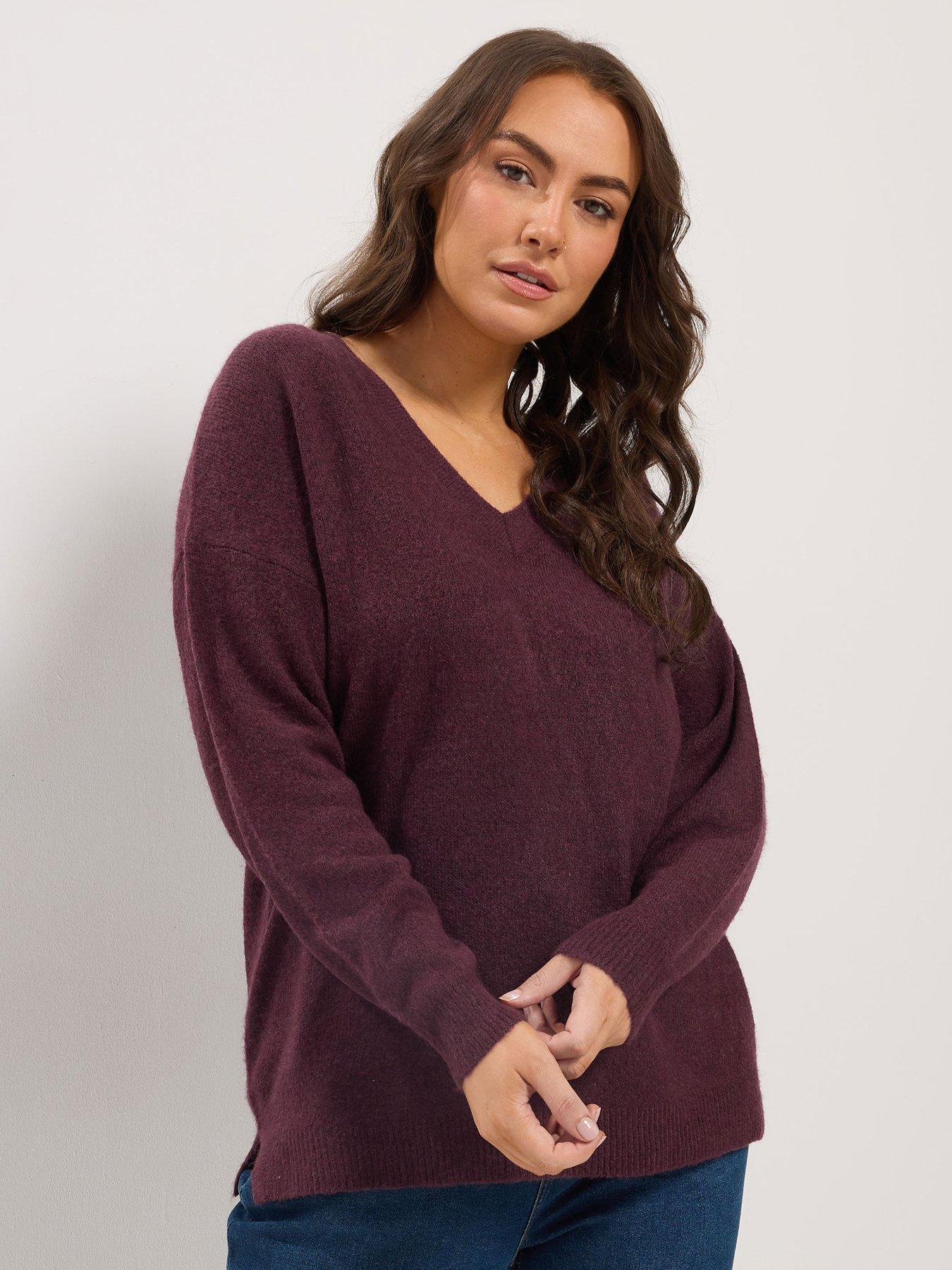 Yours Curve V Neck Soft Touch Jumper - Burgundy