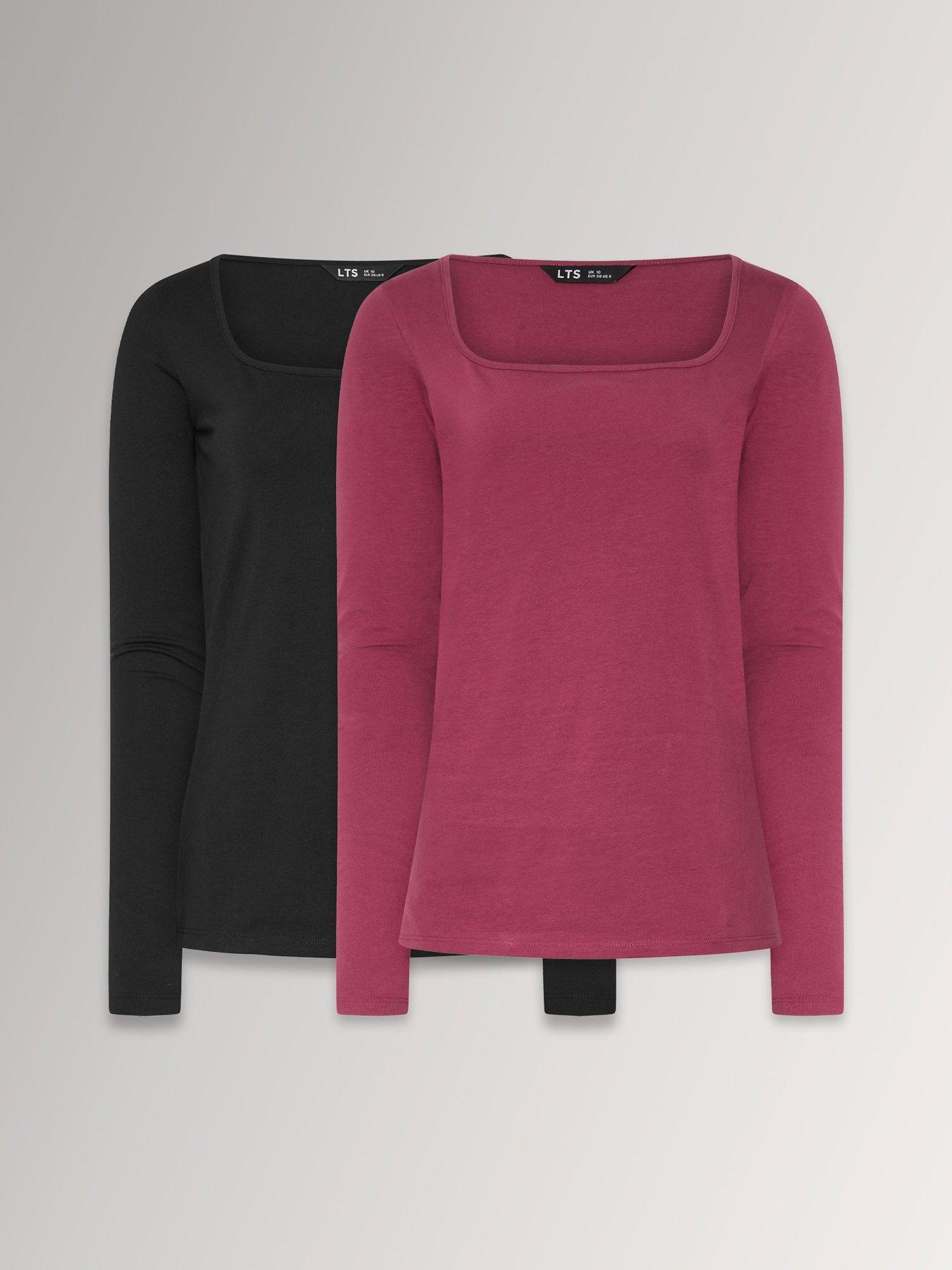 Long Tall Sally 2 Pack Square Neck Top - Black/Pink
