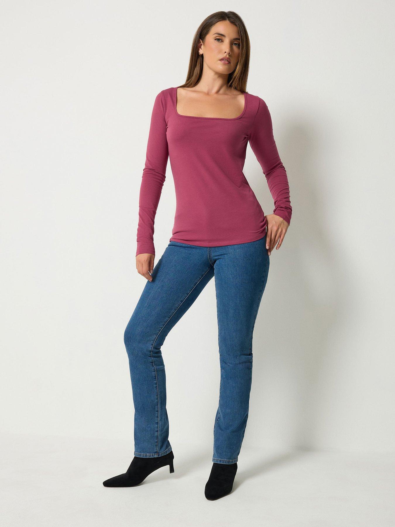 Image 3 of 4 of Long Tall Sally 2 Pack Square Neck Top - Black/Pink