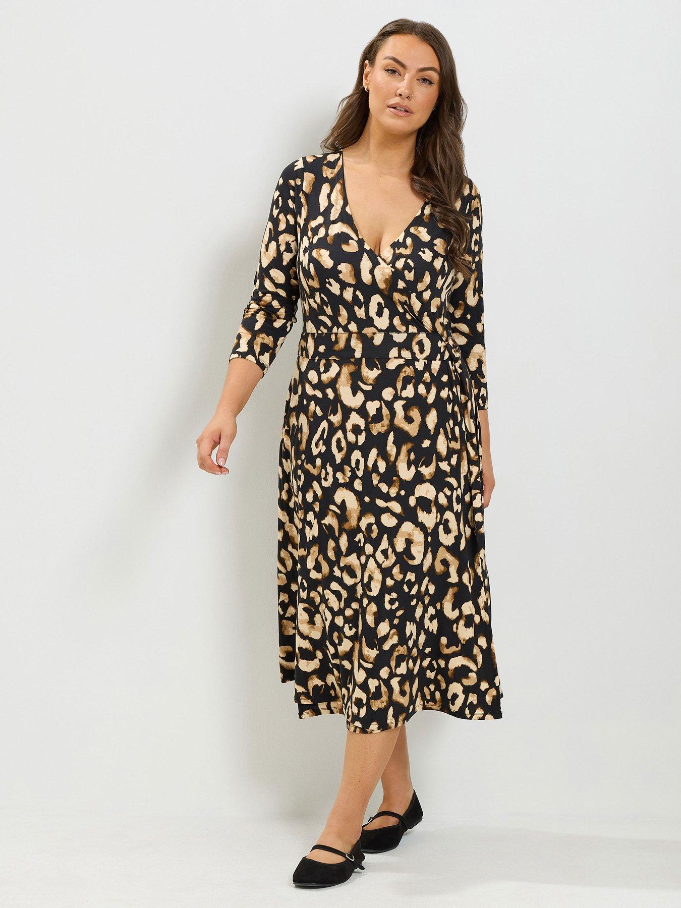 Image 1 of 4 of Yours Curve Animal Wrap Dress - Black