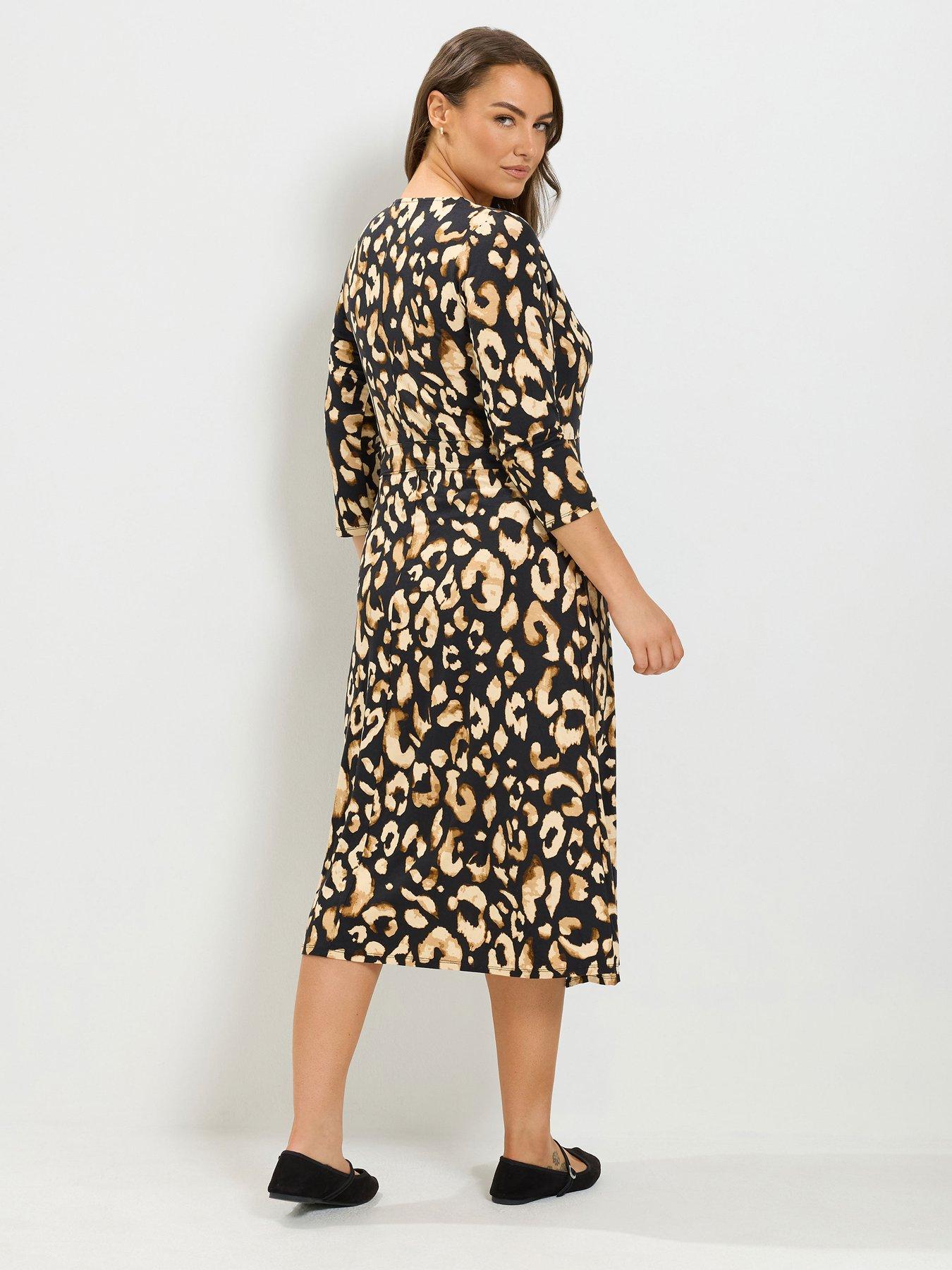 Image 2 of 4 of Yours Curve Animal Wrap Dress - Black