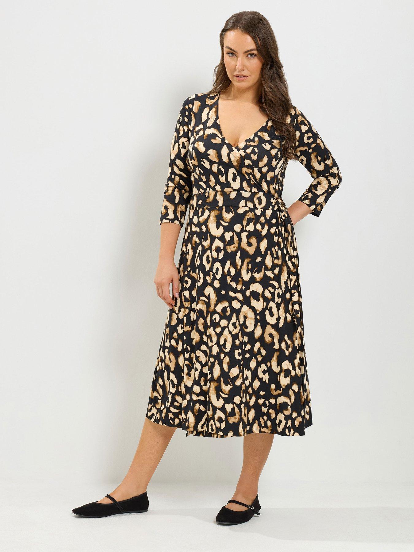 Image 3 of 4 of Yours Curve Animal Wrap Dress - Black