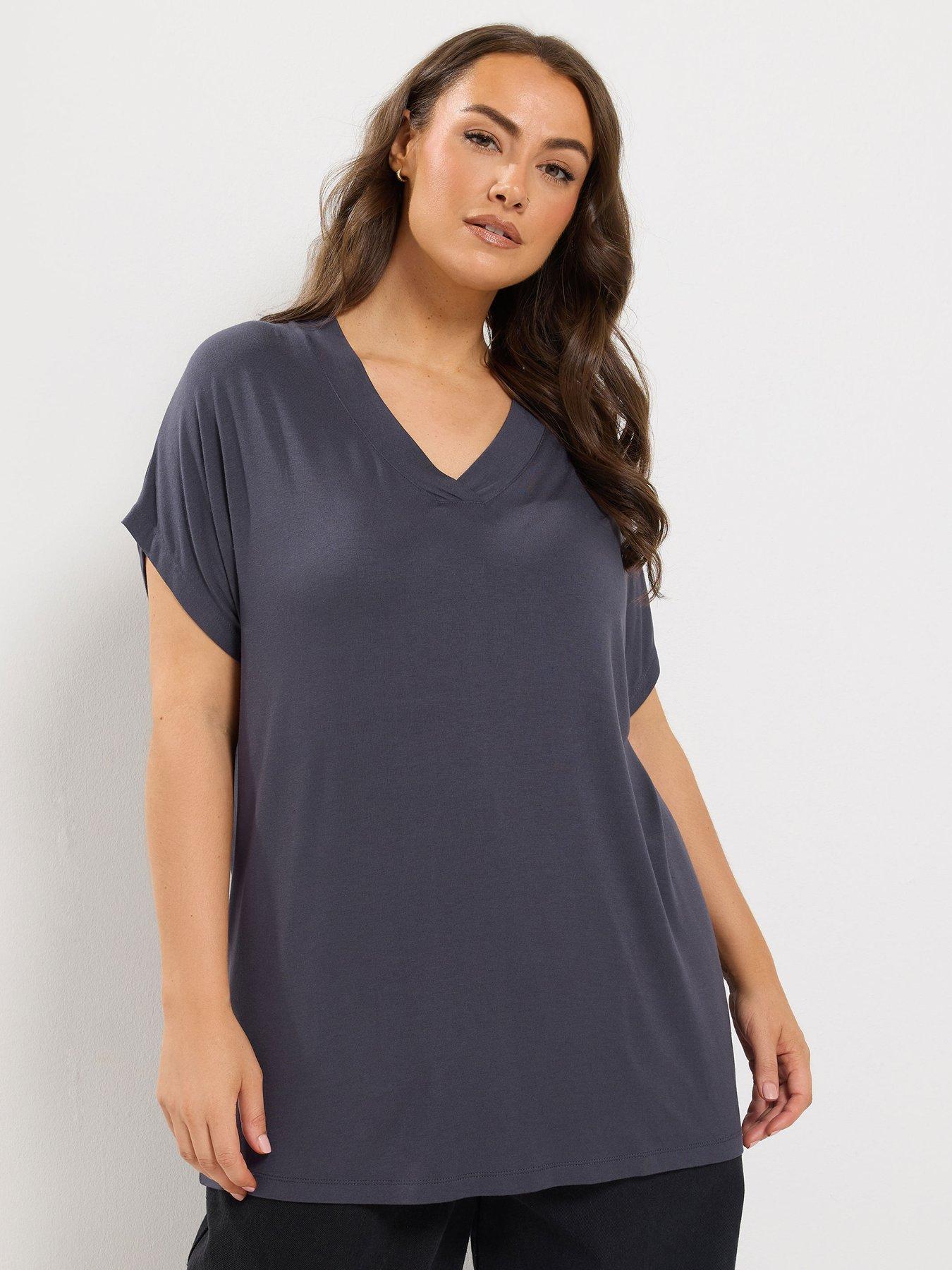 Image 1 of 4 of Yours Women's Grown On Sleeve V Neck T Shirt - Grey