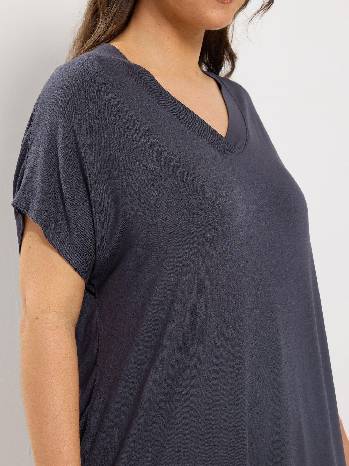 Image 4 of 4 of Yours Women's Grown On Sleeve V Neck T Shirt - Grey
