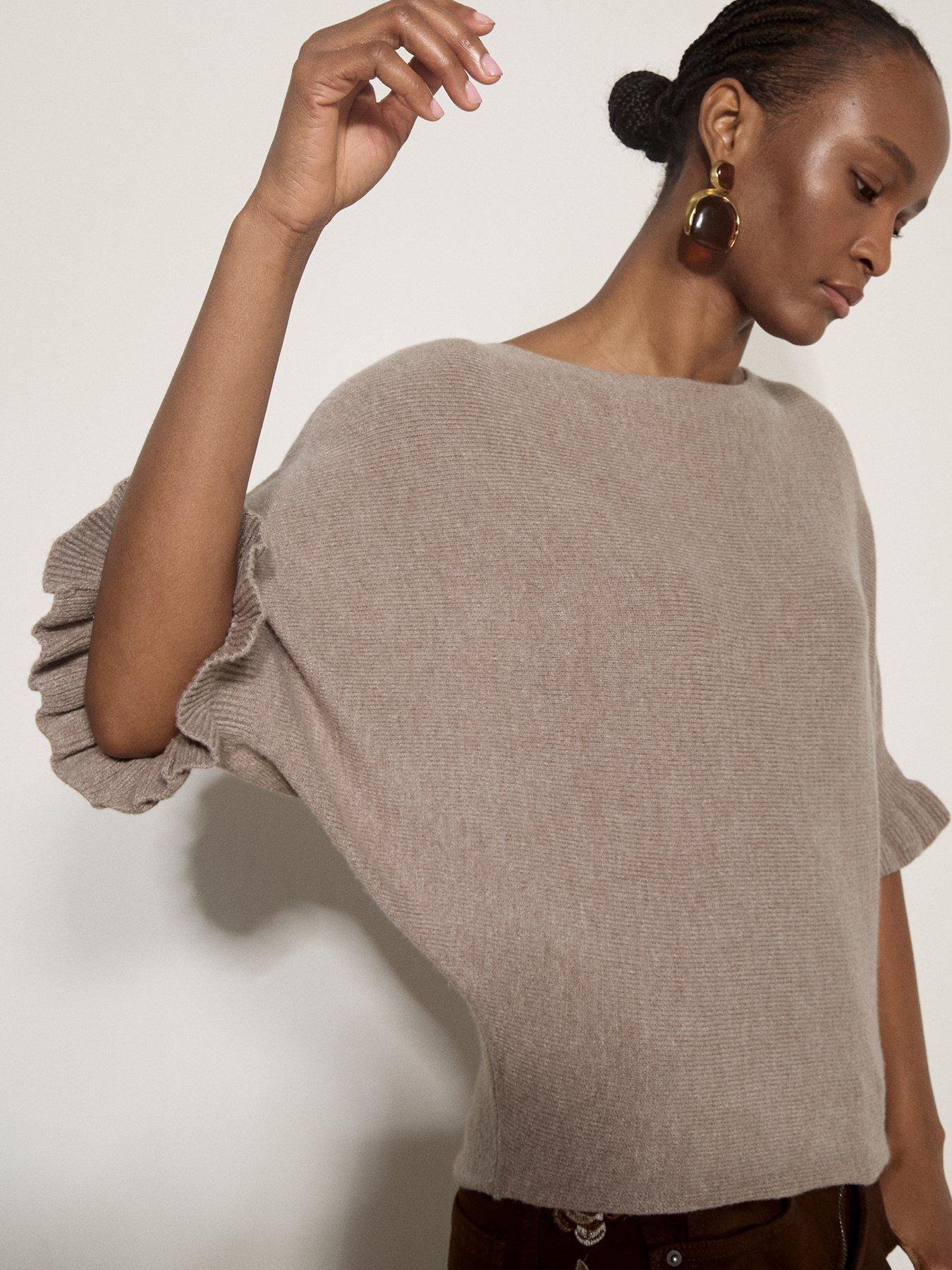 Image 4 of 5 of Apricot Ruffle Sleeve Batwing Jumper