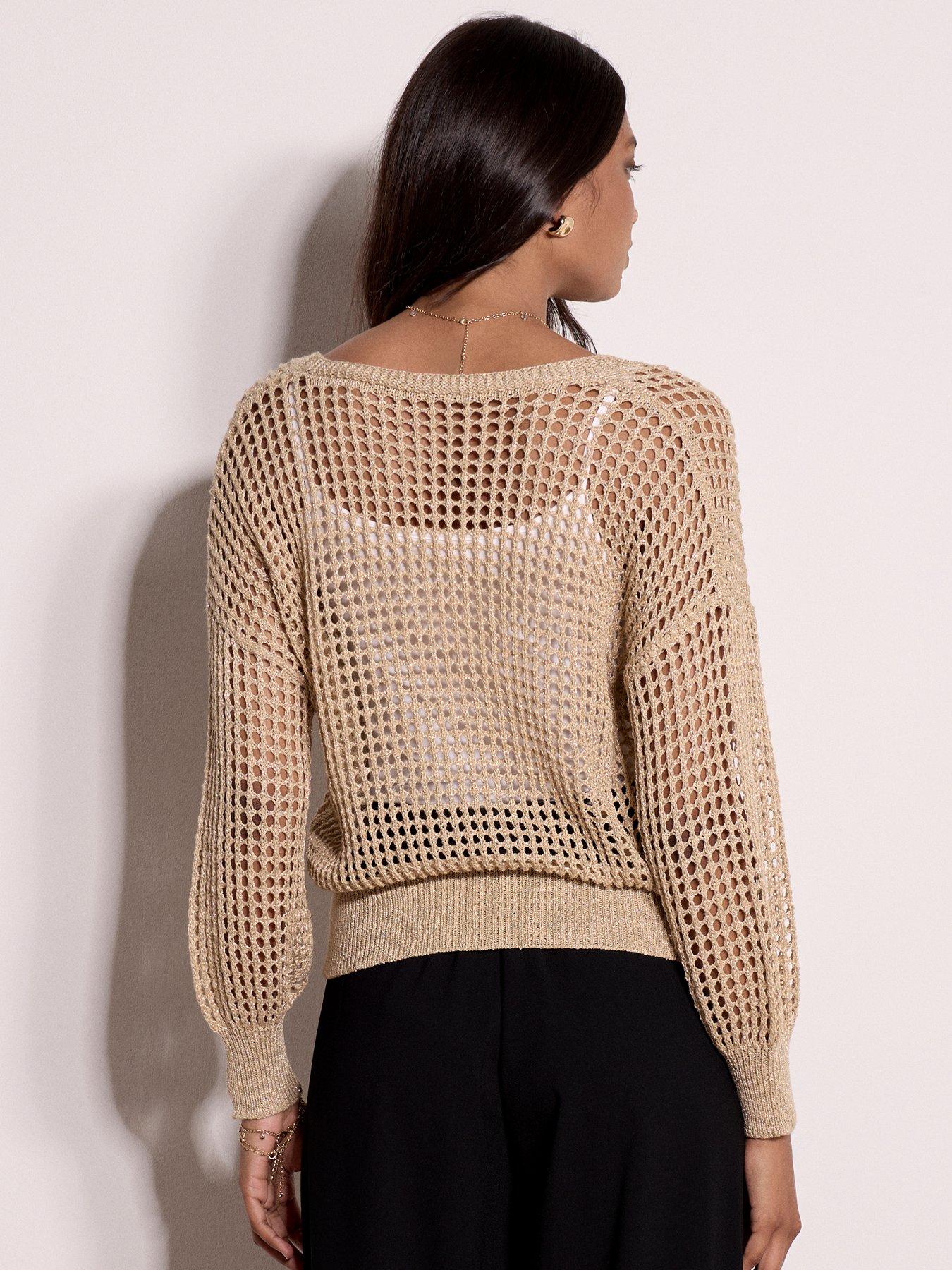 Image 2 of 3 of Apricot Lurex Mesh V-Neck Slouchy Jumper - Gold