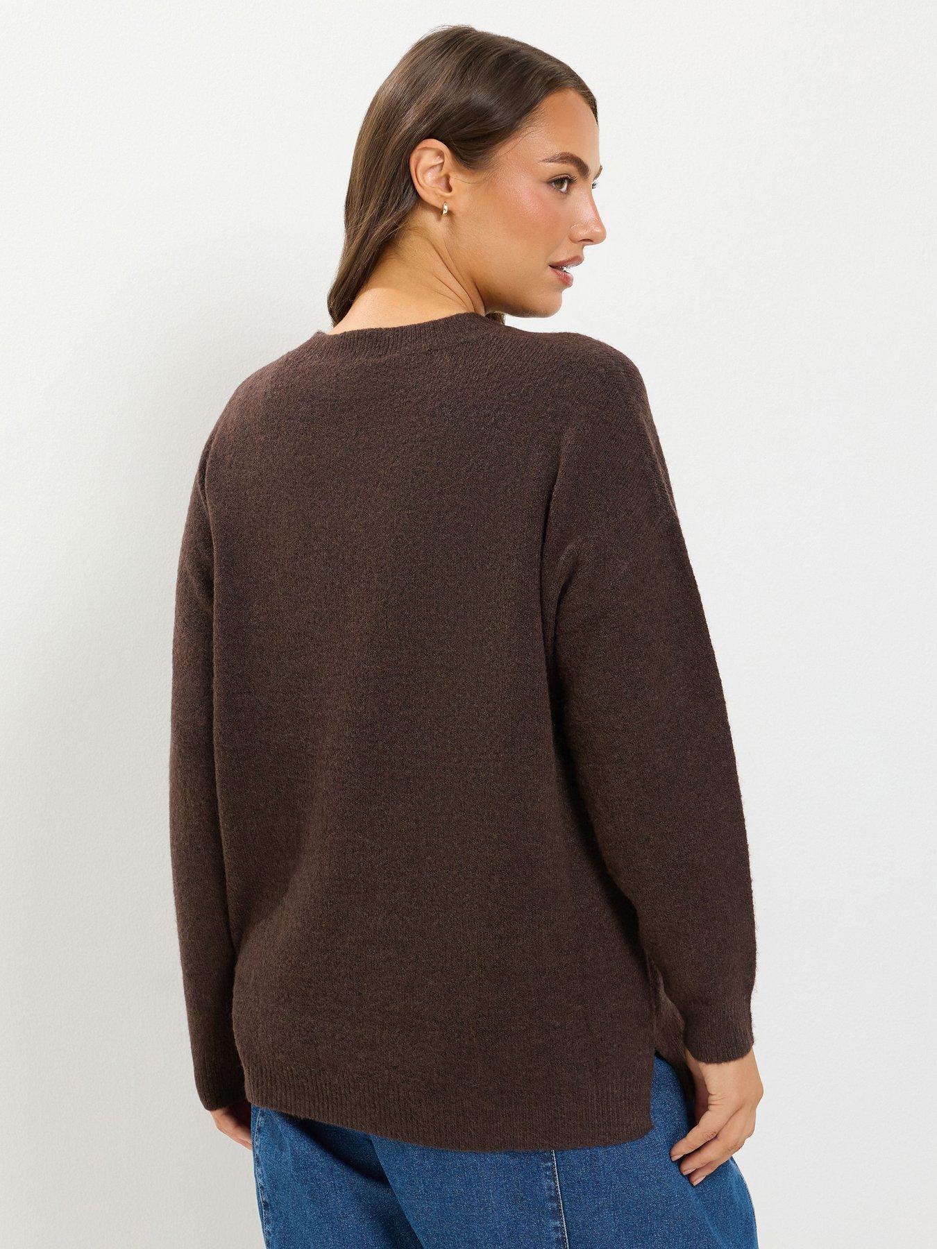 Image 2 of 4 of Yours Curve Crew Neck Soft Touch Jumper - Brown