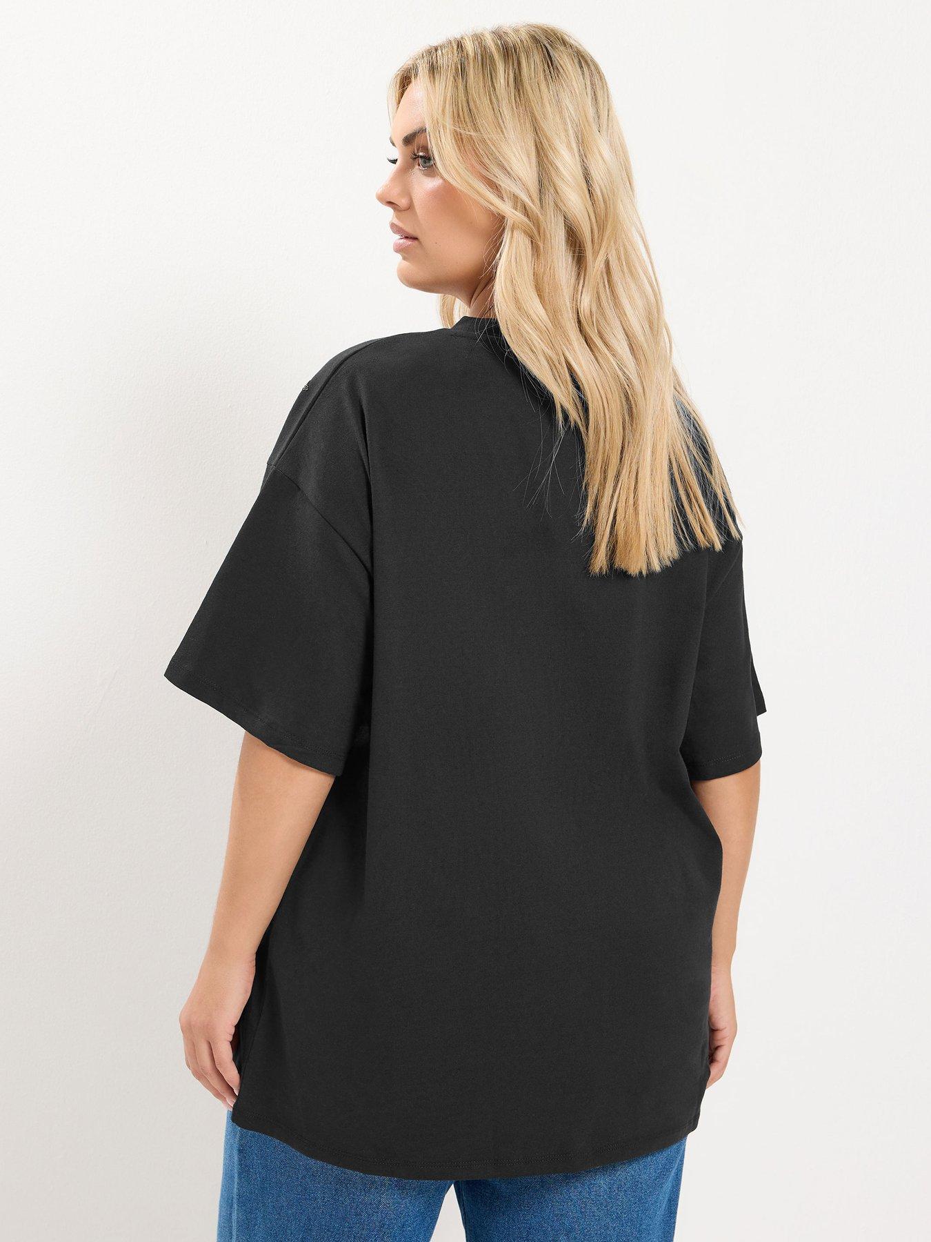 Image 2 of 4 of Yours Womens Curve Sequin Star Drop Shoulder Top - Black