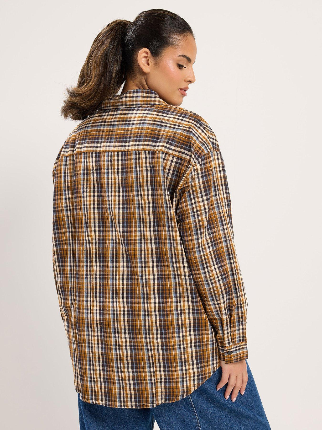 Image 2 of 4 of Yours Womens Curve Check Boyfriend Shirt - Brown