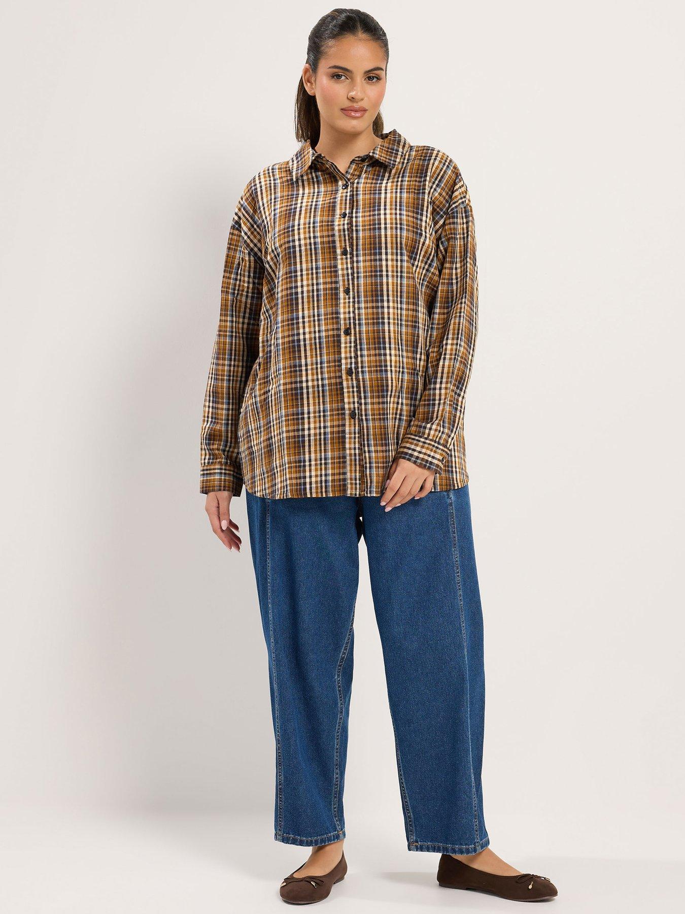 Image 3 of 4 of Yours Womens Curve Check Boyfriend Shirt - Brown