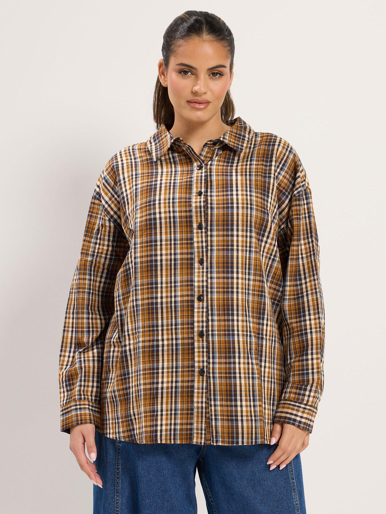 Image 4 of 4 of Yours Womens Curve Check Boyfriend Shirt - Brown