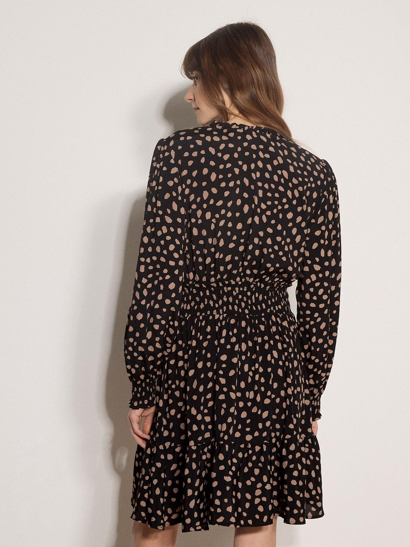 Image 2 of 5 of Apricot Irregular Spot Ruffle Neck Dress