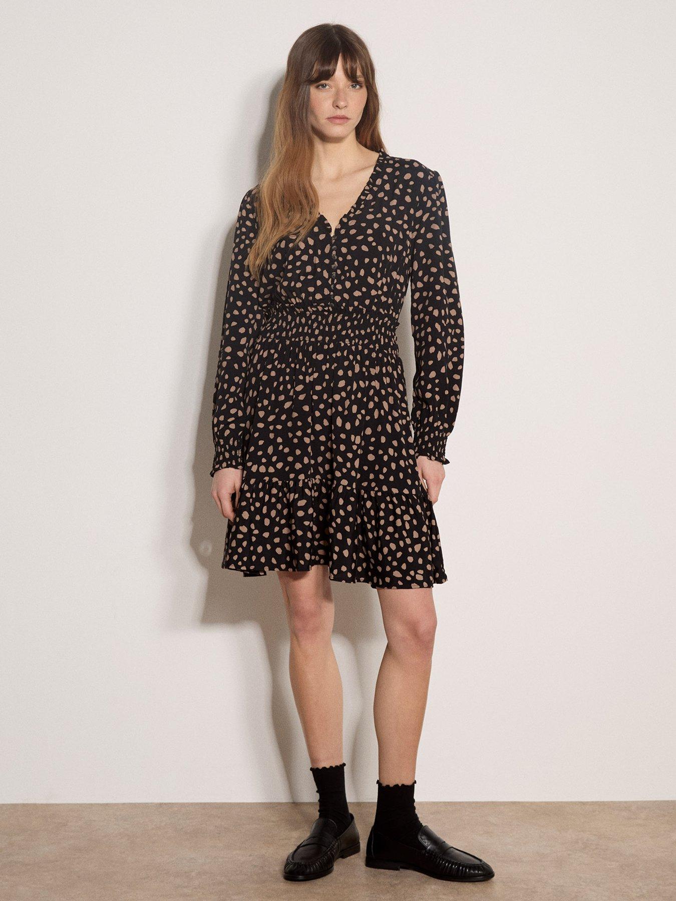 Image 3 of 5 of Apricot Irregular Spot Ruffle Neck Dress