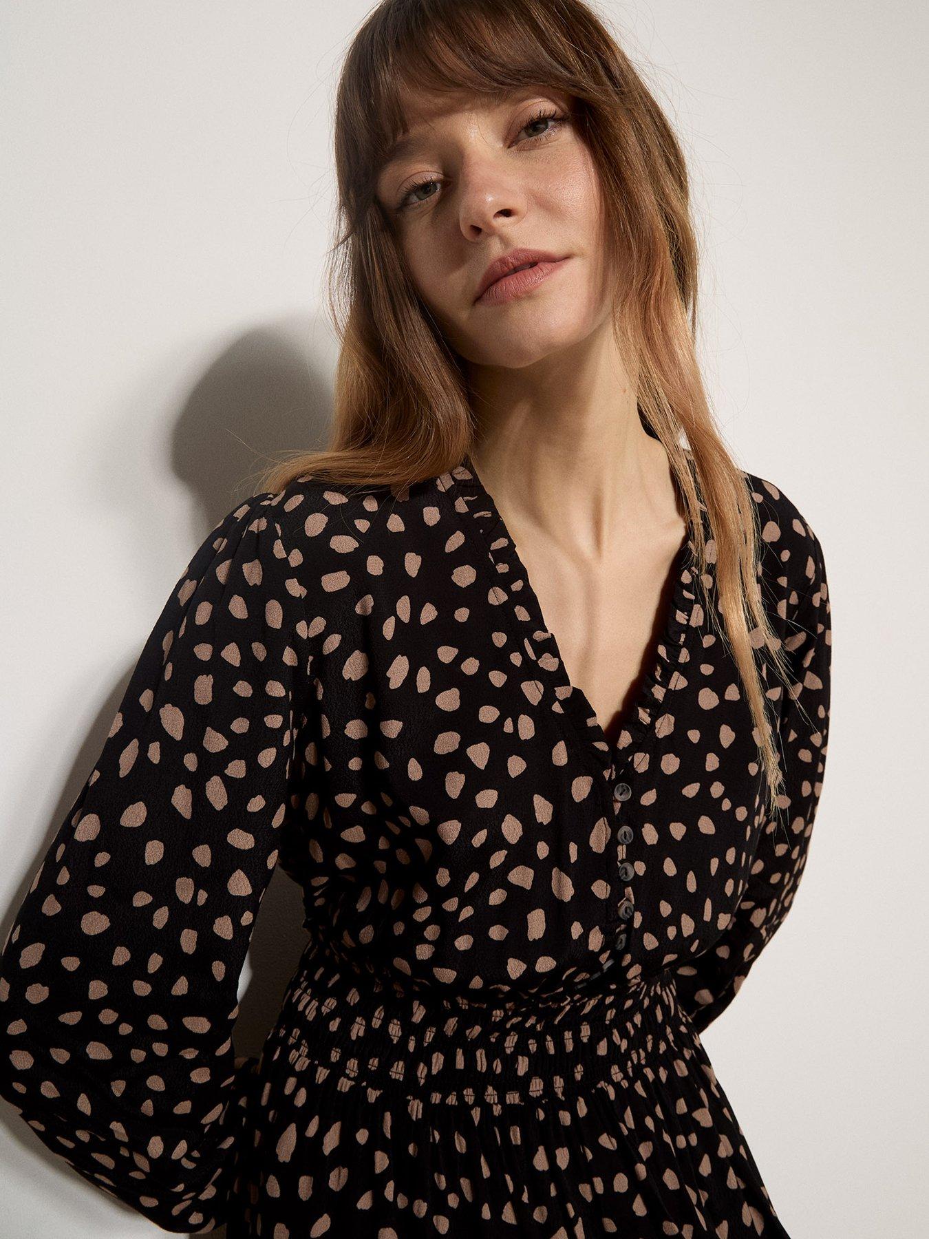 Image 4 of 5 of Apricot Irregular Spot Ruffle Neck Dress