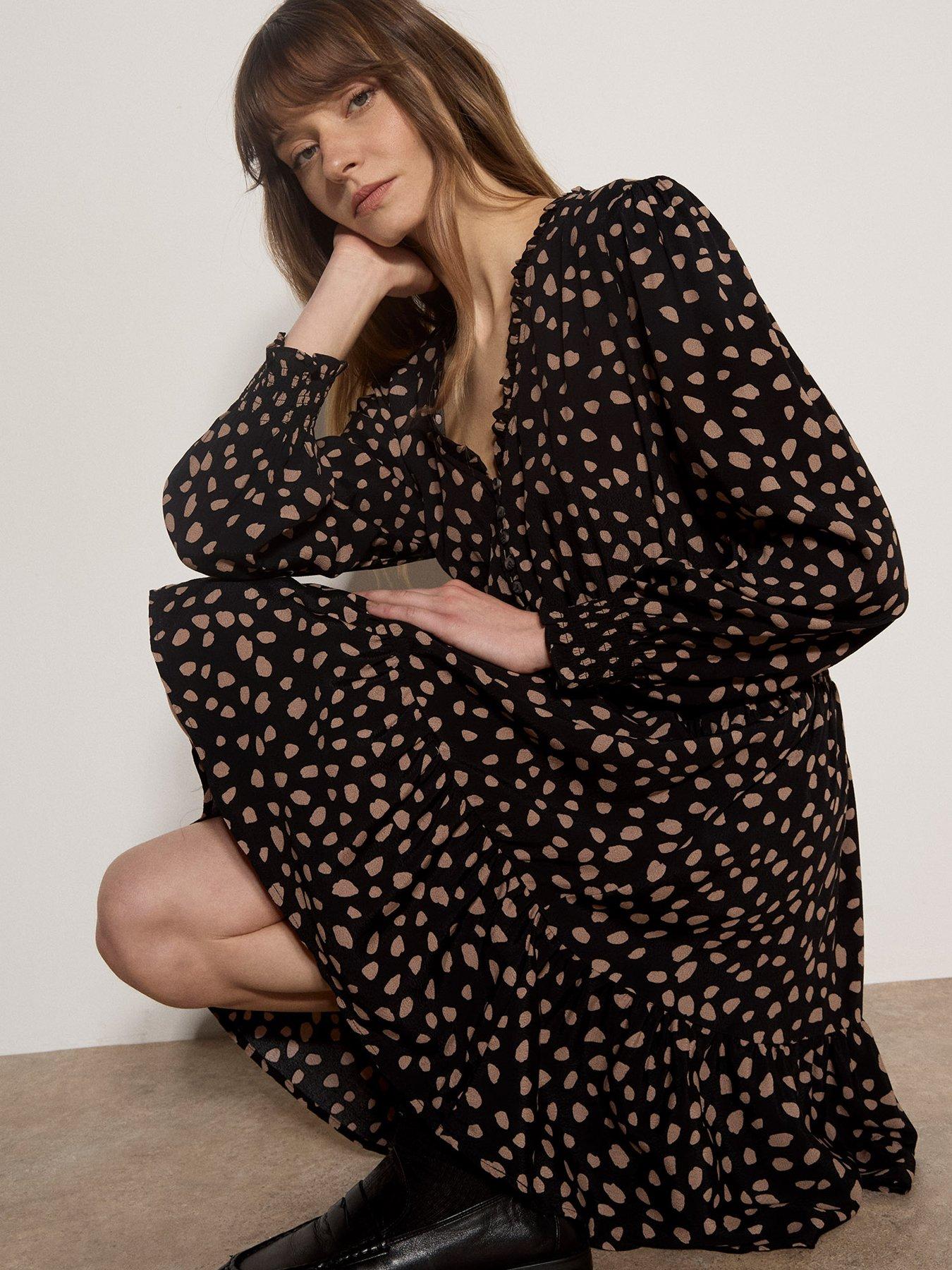 Image 5 of 5 of Apricot Irregular Spot Ruffle Neck Dress