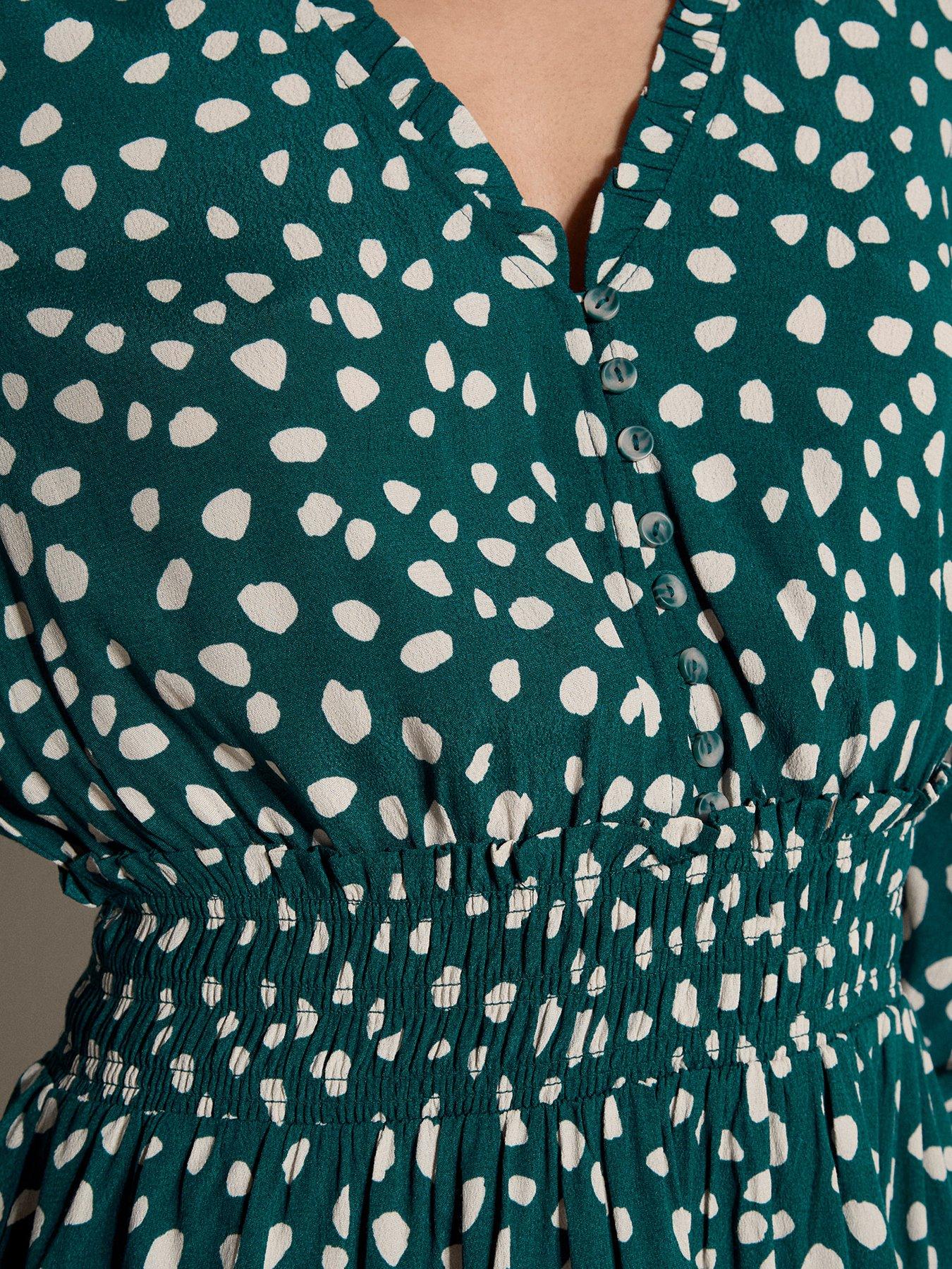 Image 4 of 4 of Apricot Irregular Spot Ruffle Neck Dress