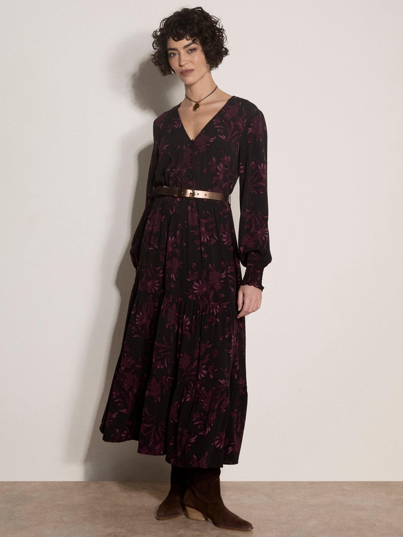 Apricot Floral Button Detail Midaxi Dress - Red