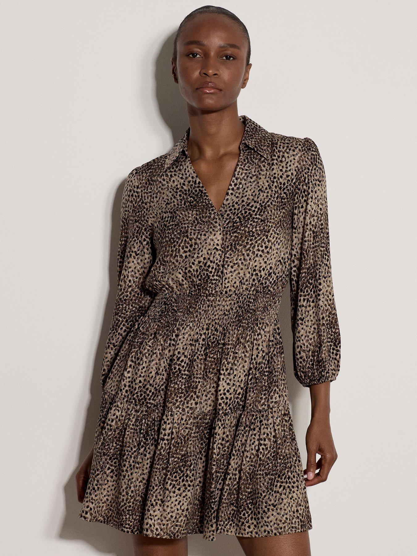 Apricot Apricot Animal Spots Smocked Mini Dress