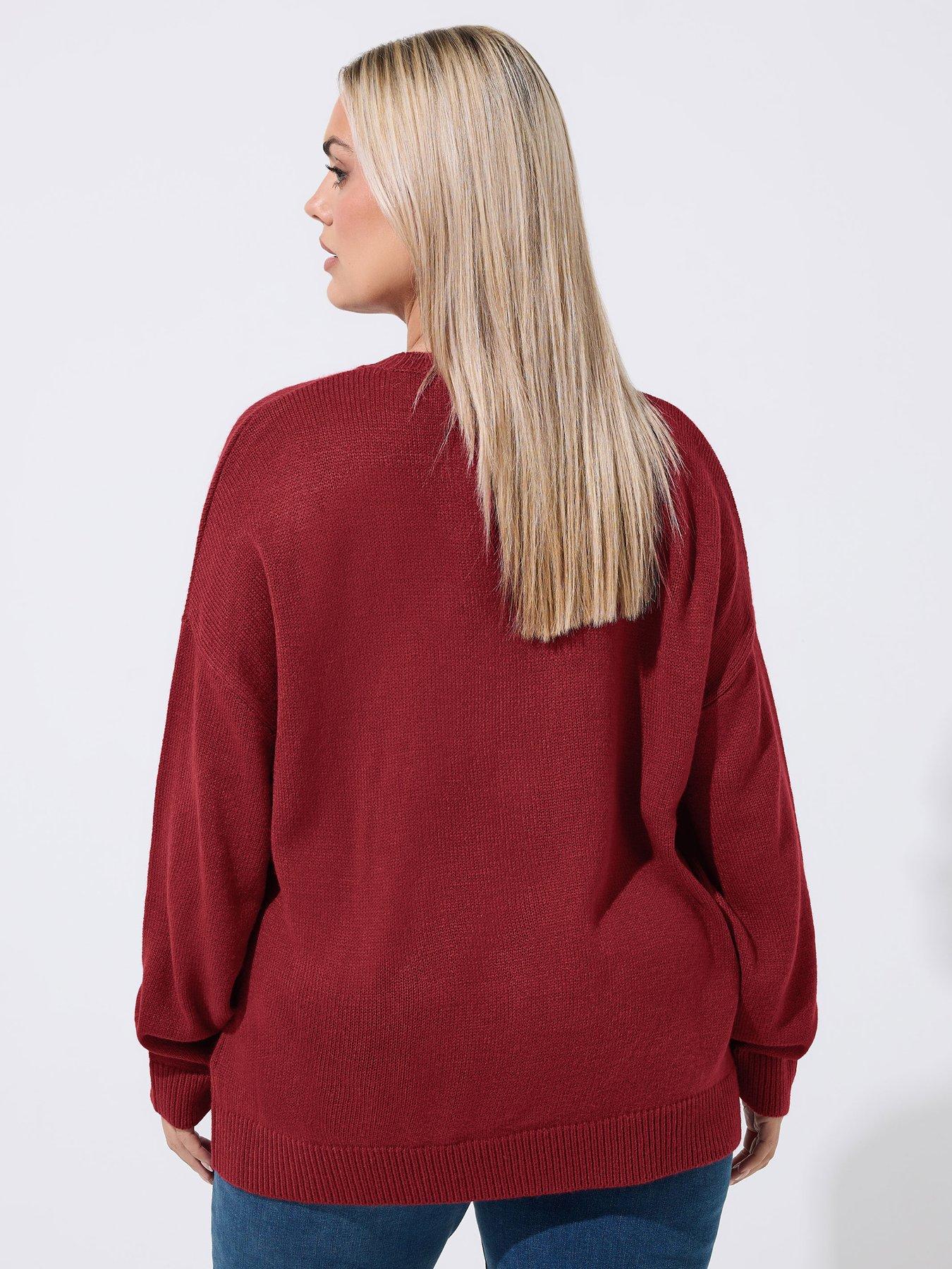 Image 2 of 4 of Yours Women's Curve Cat Motif Knitted Jumper - Red