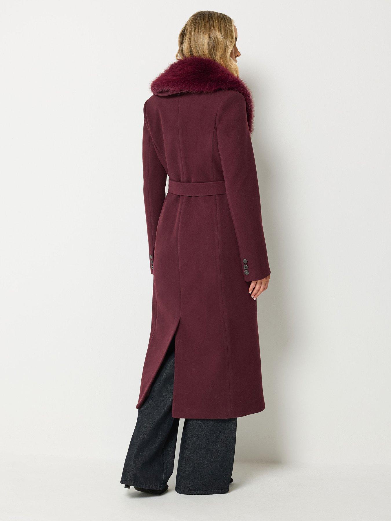 Image 2 of 4 of Long Tall Sally Faux Fur Collar Midi Coat - Red