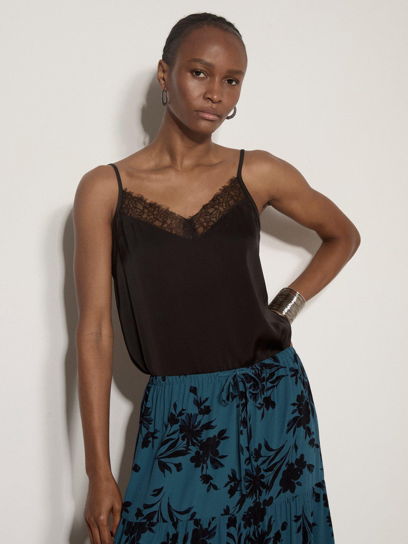Image 1 of 3 of Apricot Satin Lace Detail Cami Top