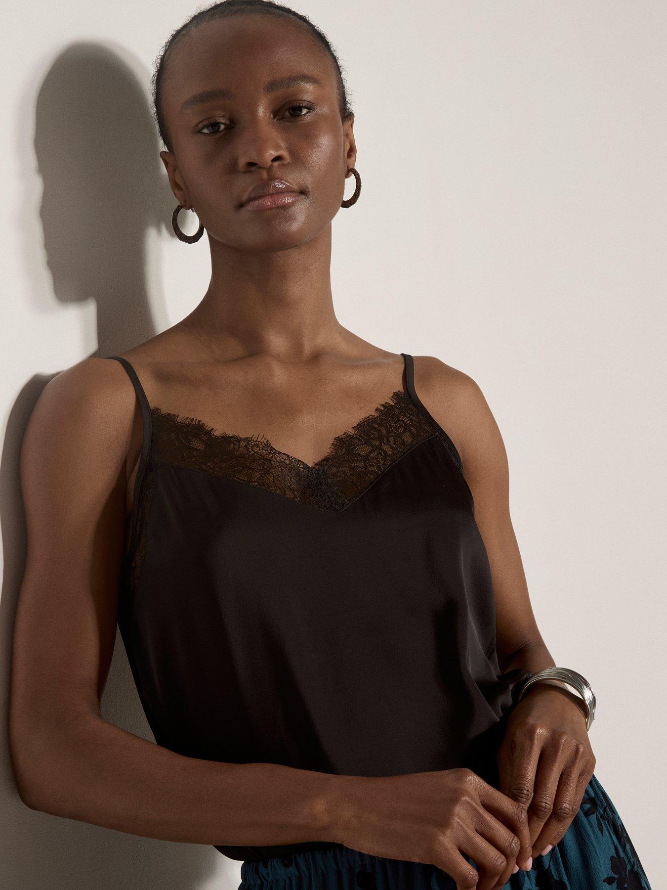 Image 3 of 3 of Apricot Satin Lace Detail Cami Top