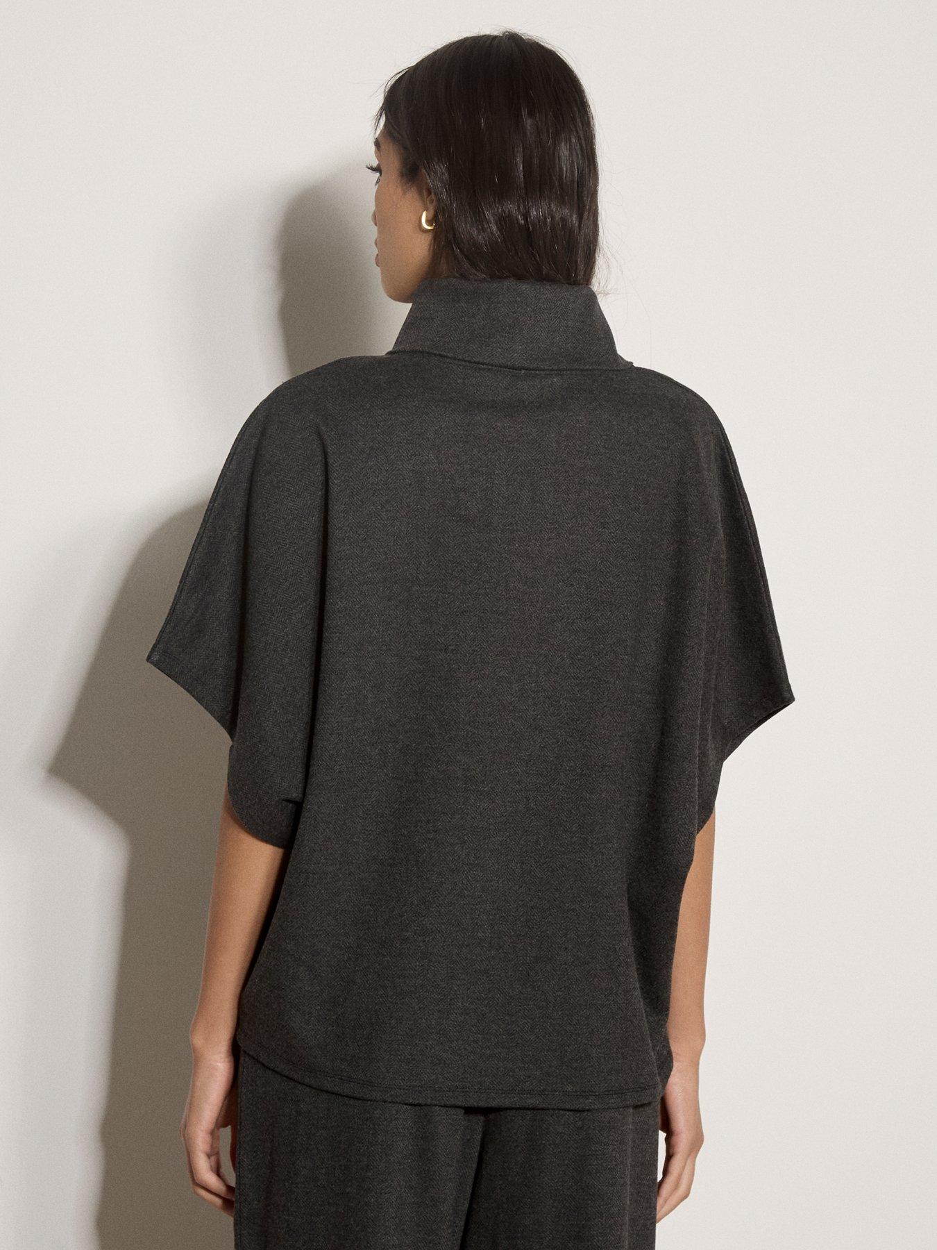 Image 2 of 4 of Apricot Herringbone Roll Neck Cape Top