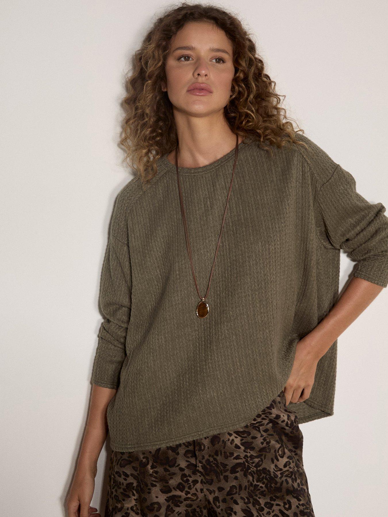 Apricot Cable Detail Crew Neck Swing Top - Green