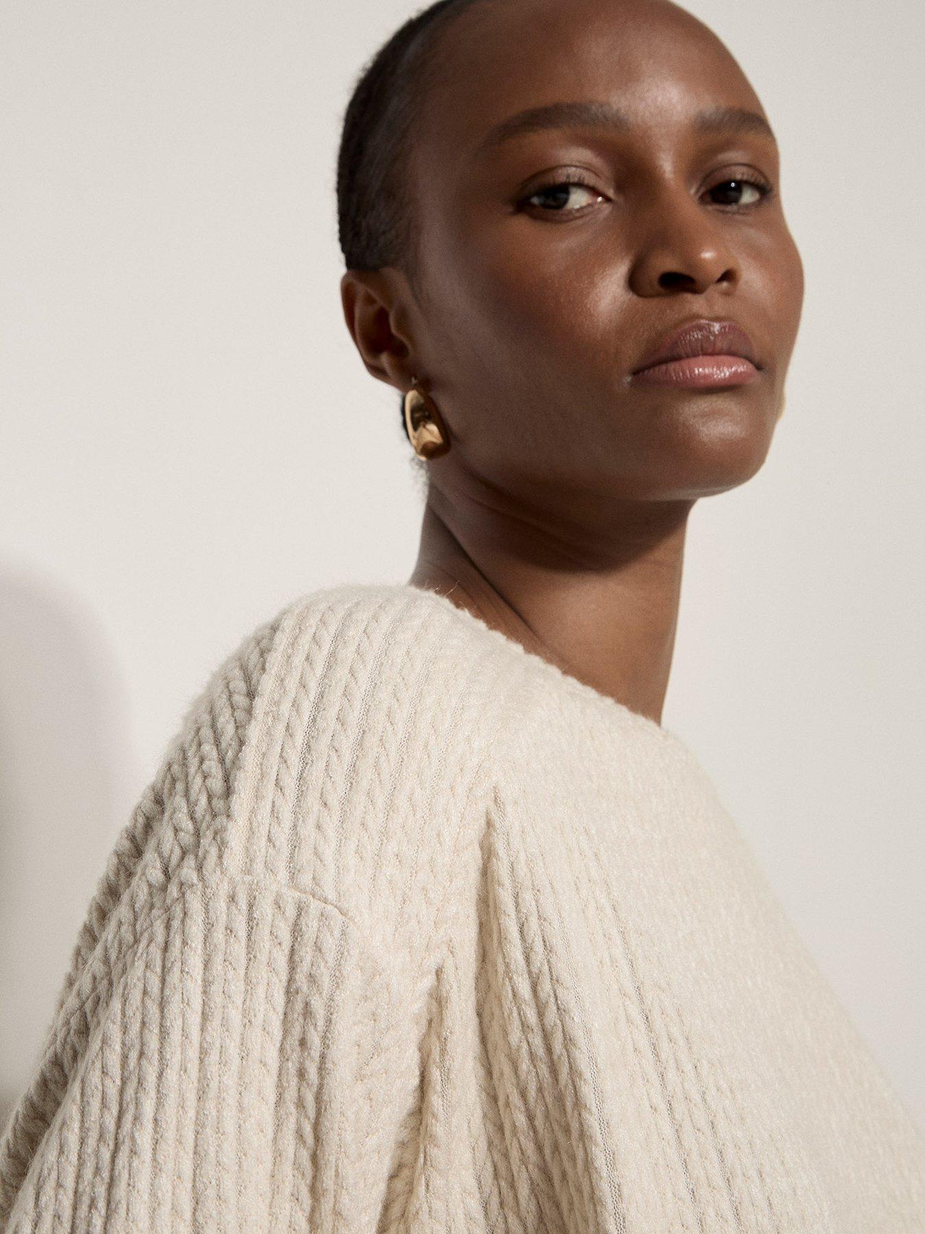 Image 4 of 4 of Apricot Cable Detail Crew Neck Swing Top