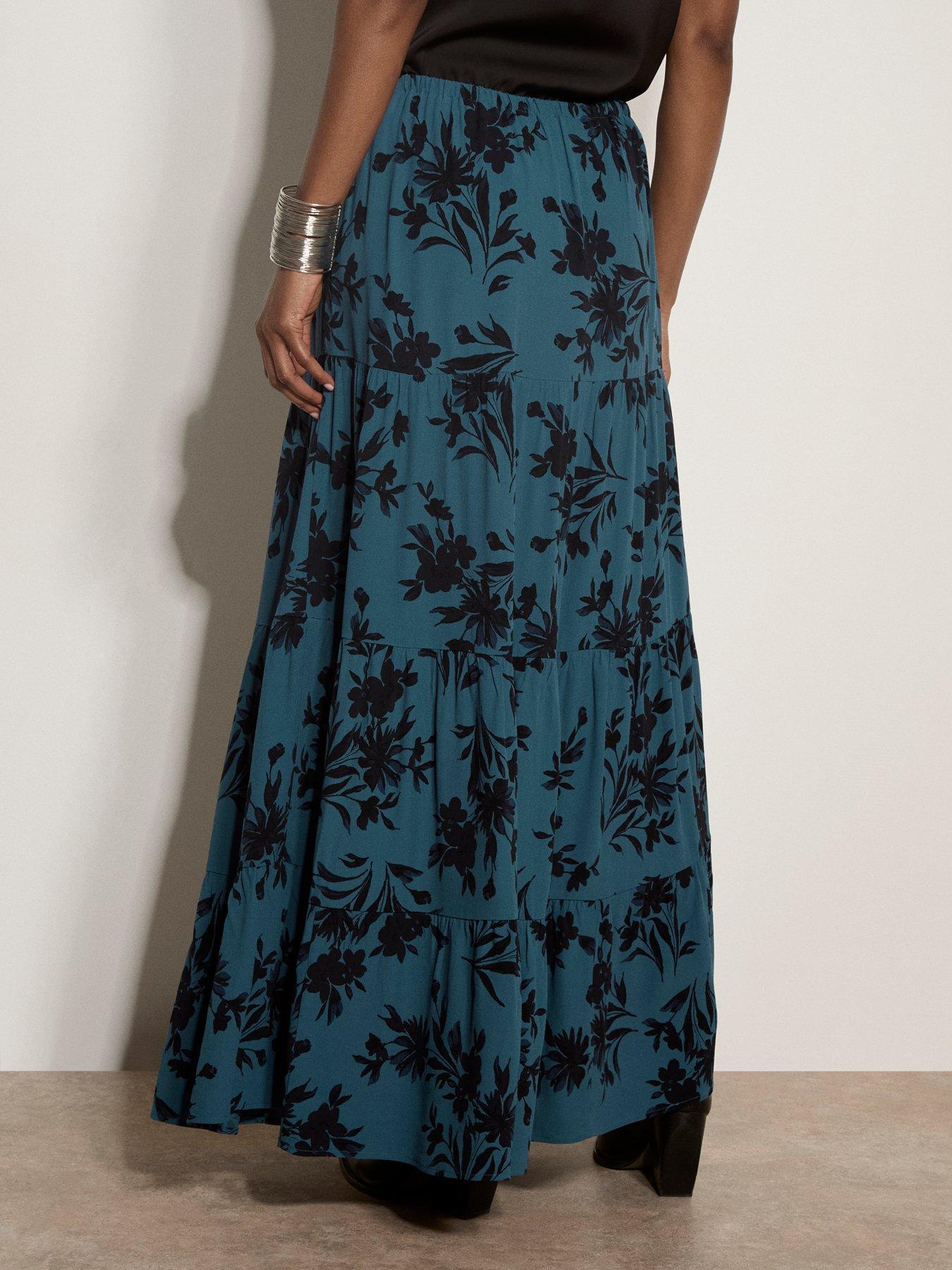 Image 2 of 5 of Apricot Floral Tiered Silhouette Skirt - Green