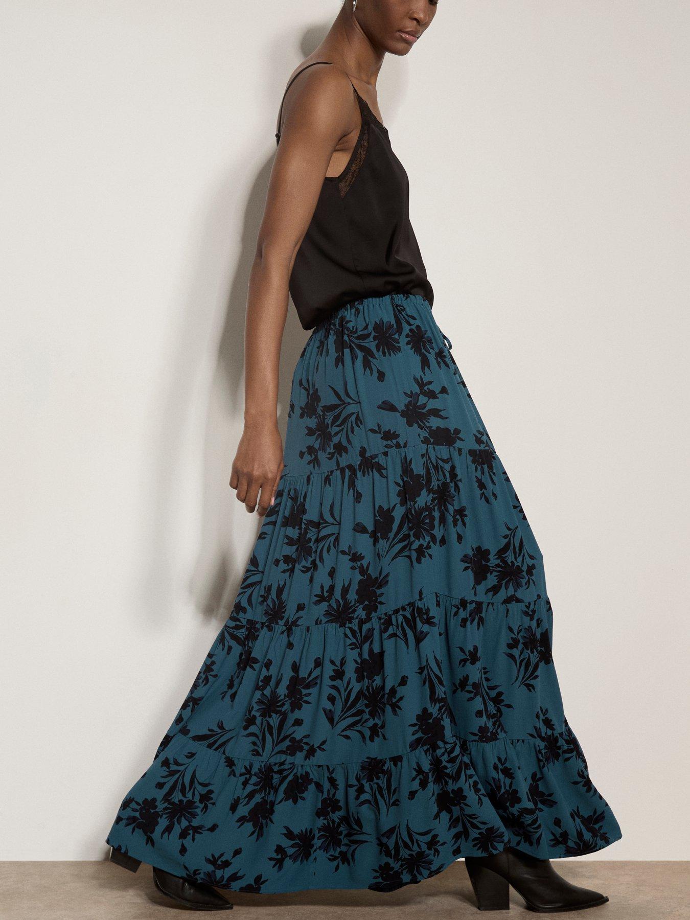 Image 3 of 5 of Apricot Floral Tiered Silhouette Skirt - Green