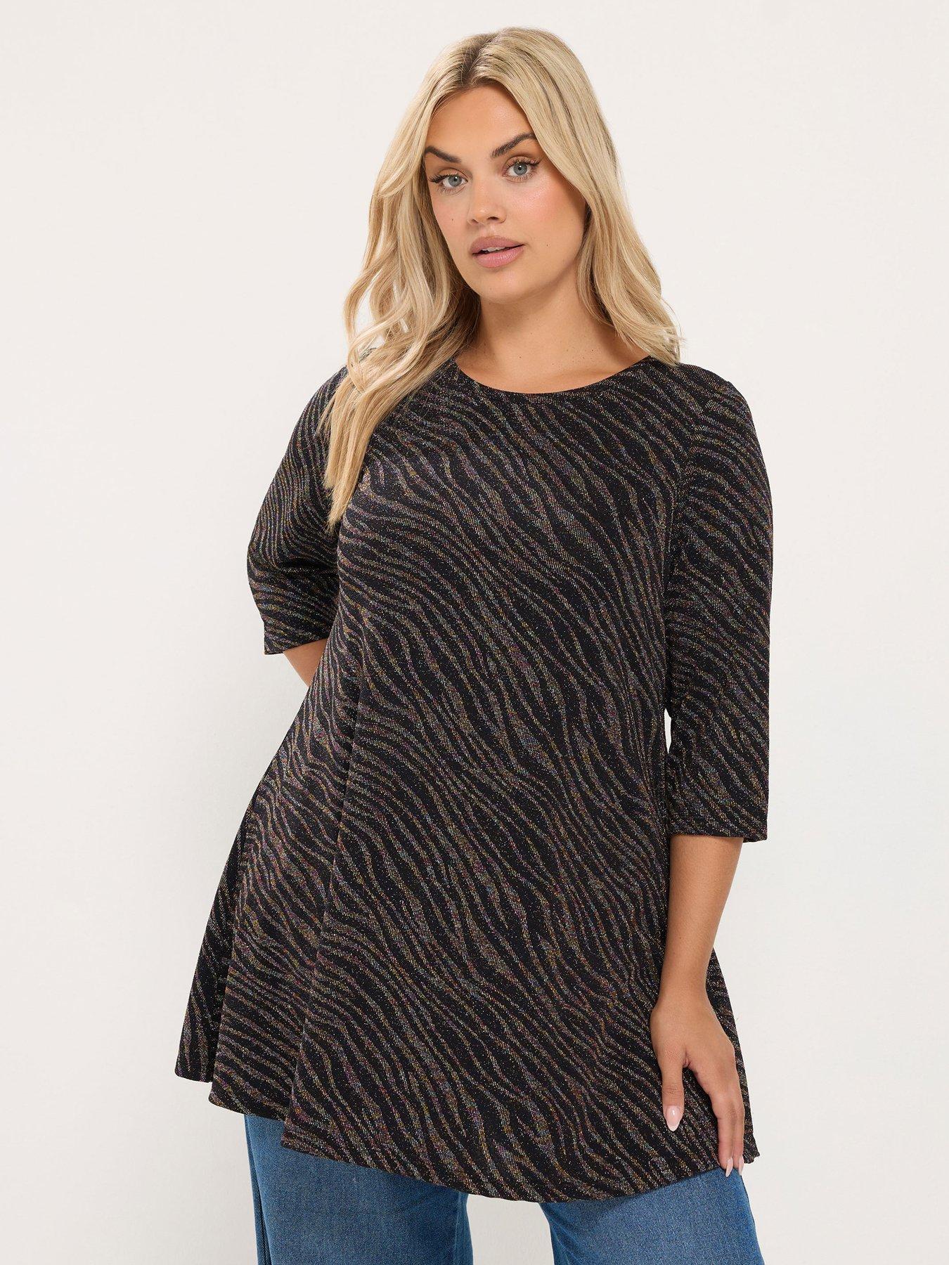 Image 1 of 4 of Yours Womens Curve Sparkle Jacquard Swing Blouse - Black