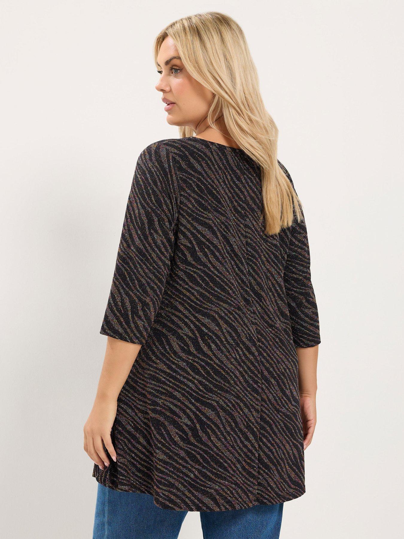 Image 2 of 4 of Yours Womens Curve Sparkle Jacquard Swing Blouse - Black