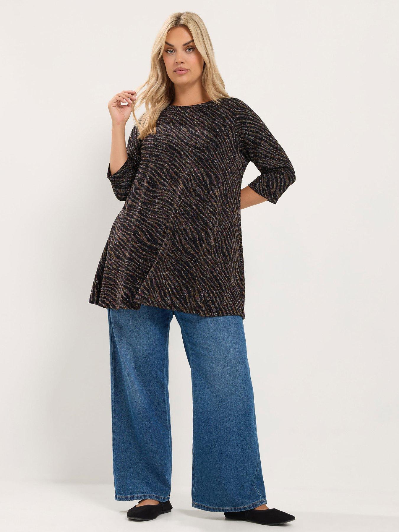 Image 3 of 4 of Yours Womens Curve Sparkle Jacquard Swing Blouse - Black