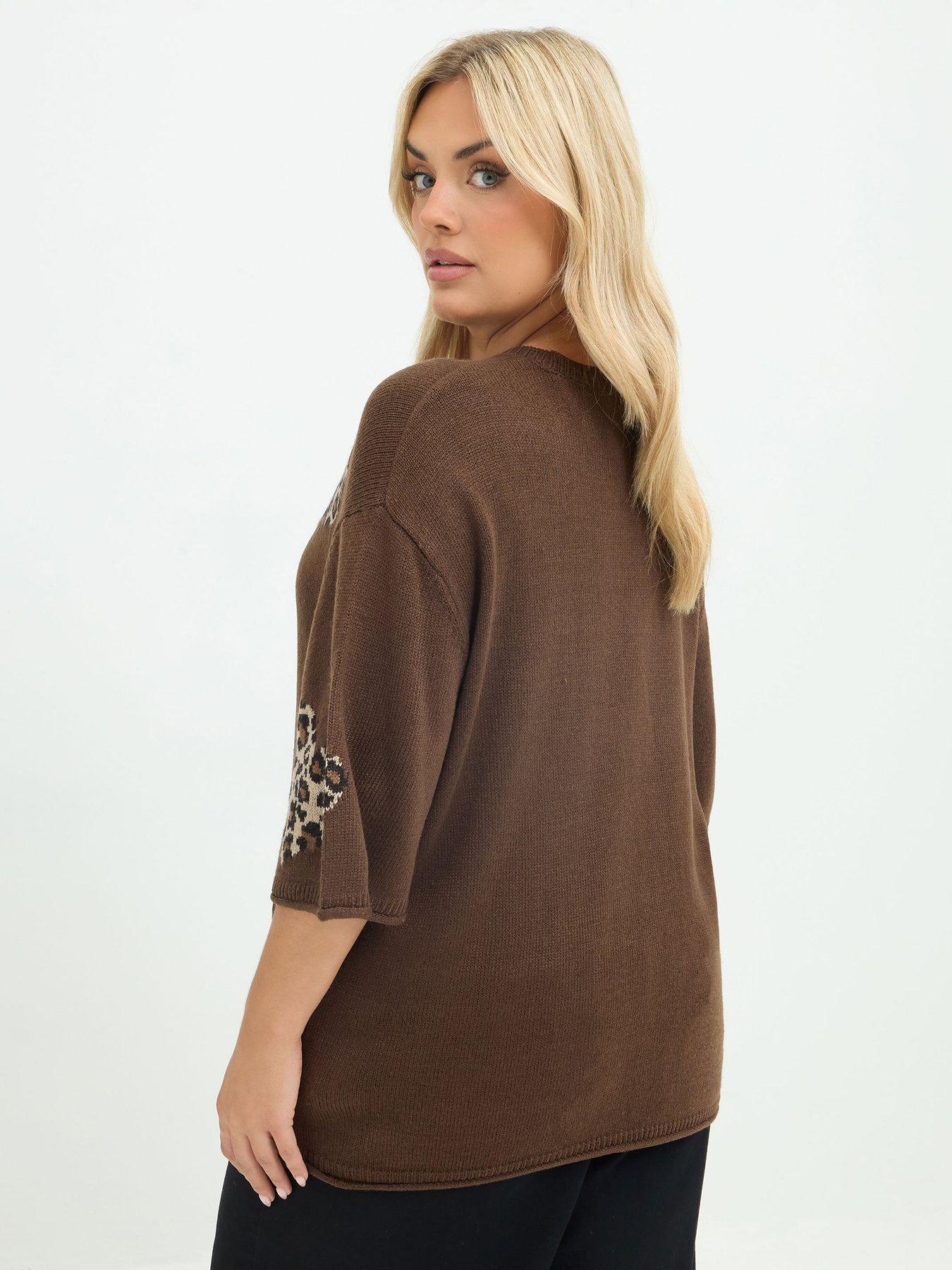 Image 2 of 4 of Yours Curve Heart Leopard Boxy Top - Brown