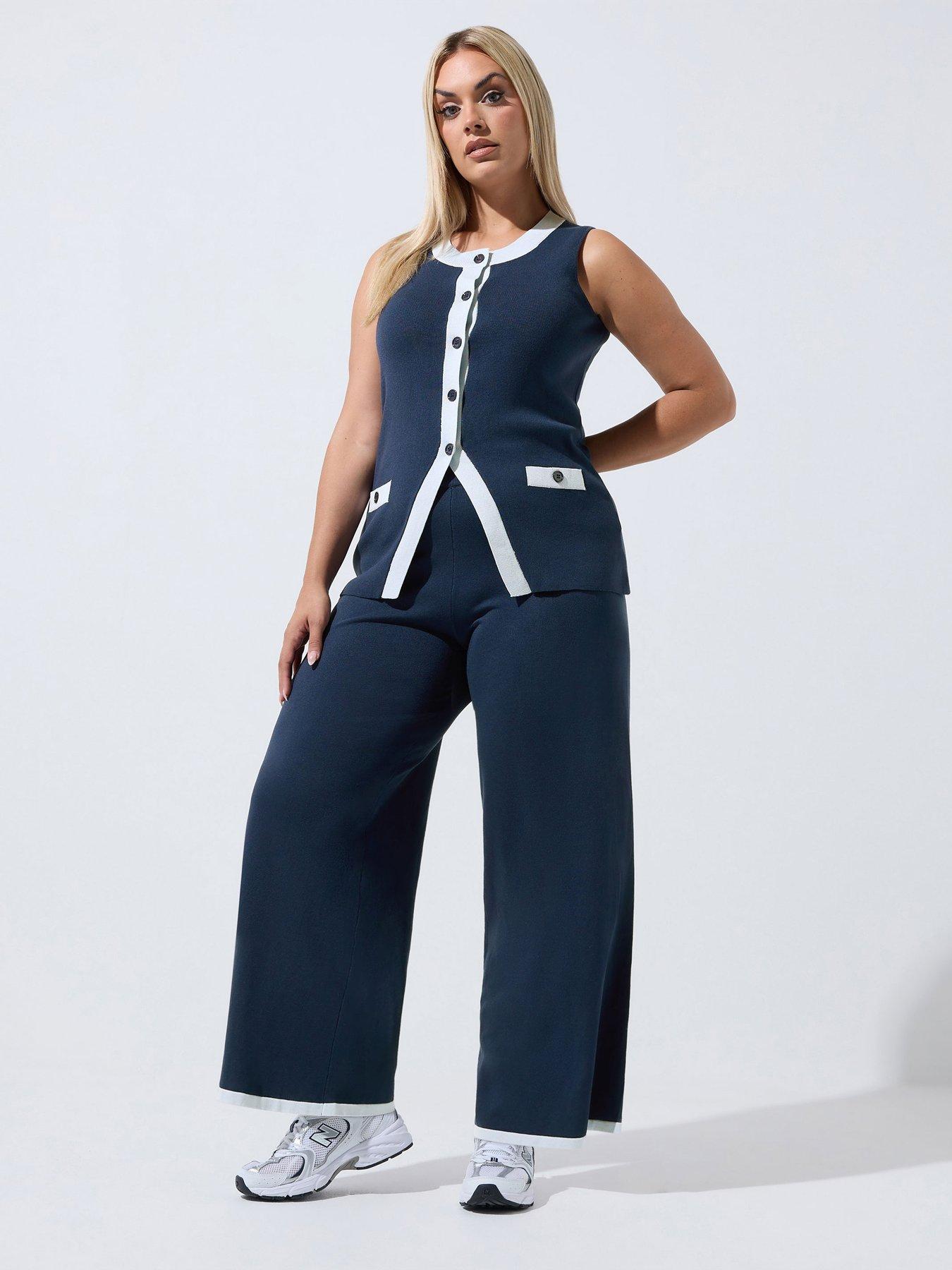 Image 3 of 4 of Yours Womens Curve Contrast Trim Longline Waistcoat - Blue
