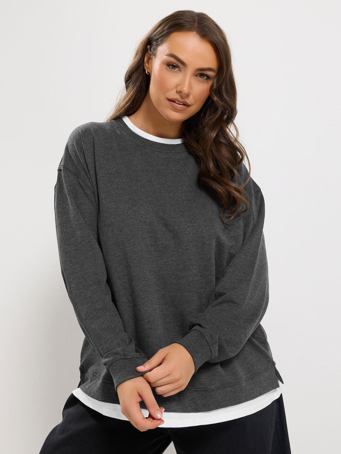Yours Women's Layered Look Sweatshirt Jumper - Grey