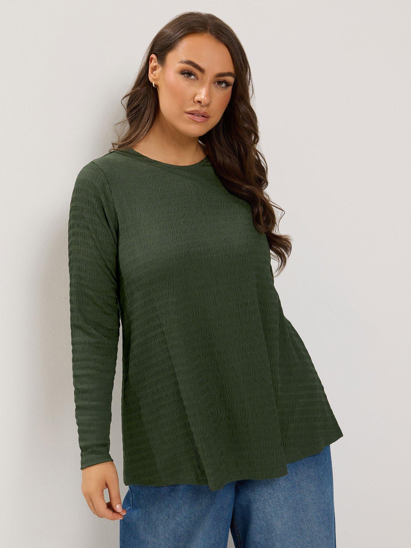 Yours Curve Long Sleeve Swing Top - Green
