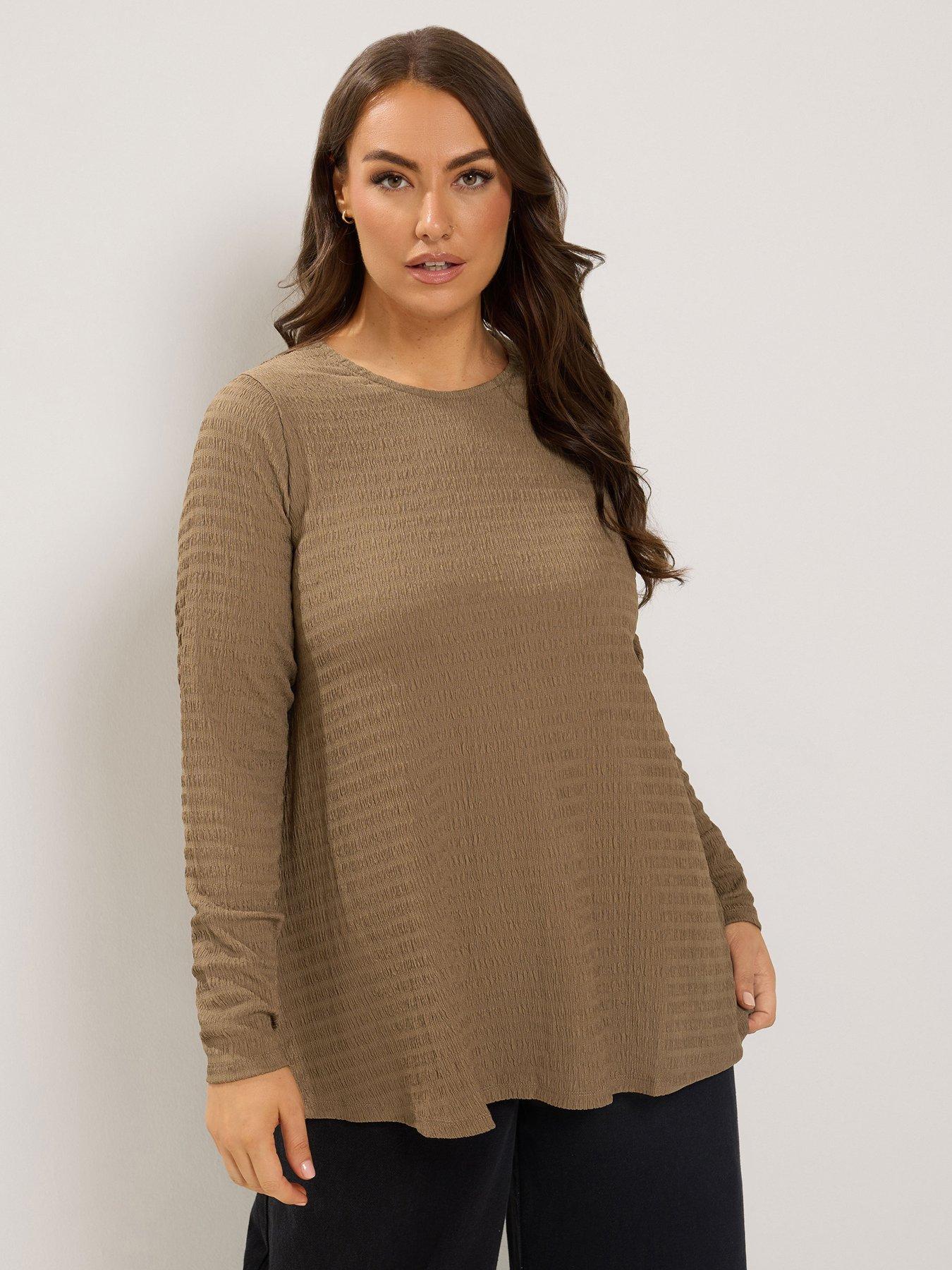 Image 1 of 4 of Yours Curve Long Sleeve Swing Top - Brown