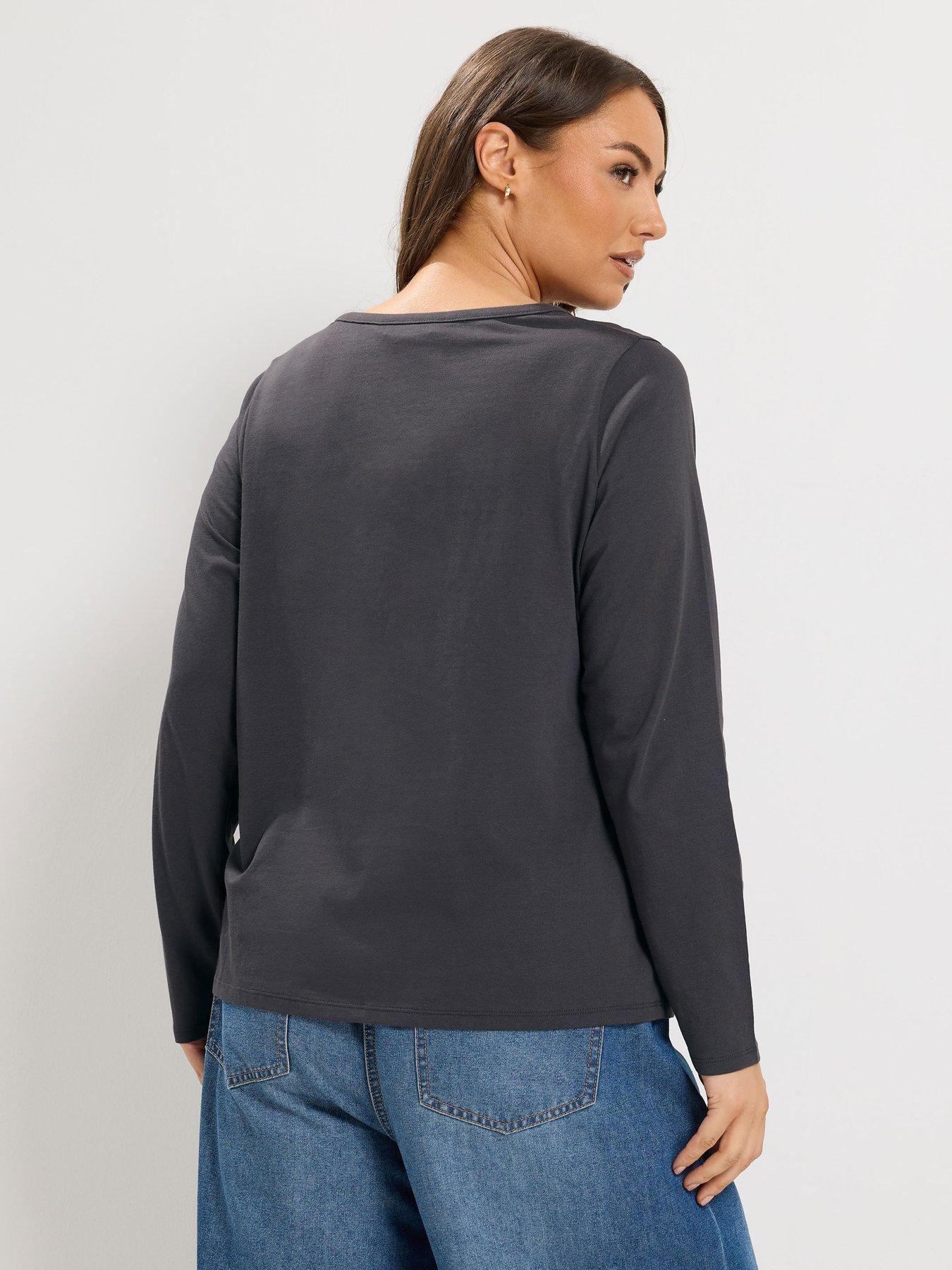 Image 2 of 4 of Yours Curve Long Sleeve Henley Button T-Shirt - Grey