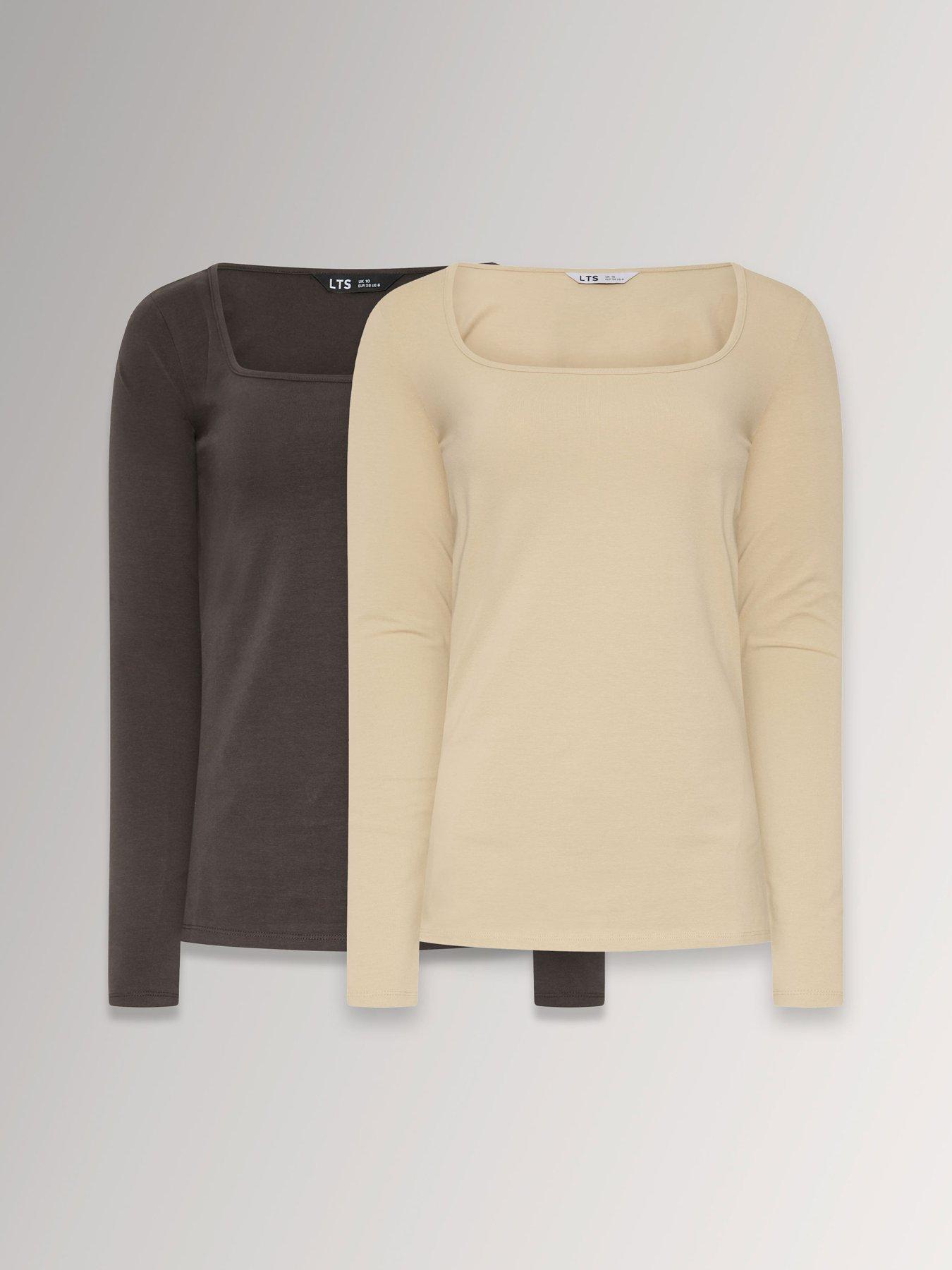Image 1 of 4 of Long Tall Sally 2 Pack Square Neck Top - Brown