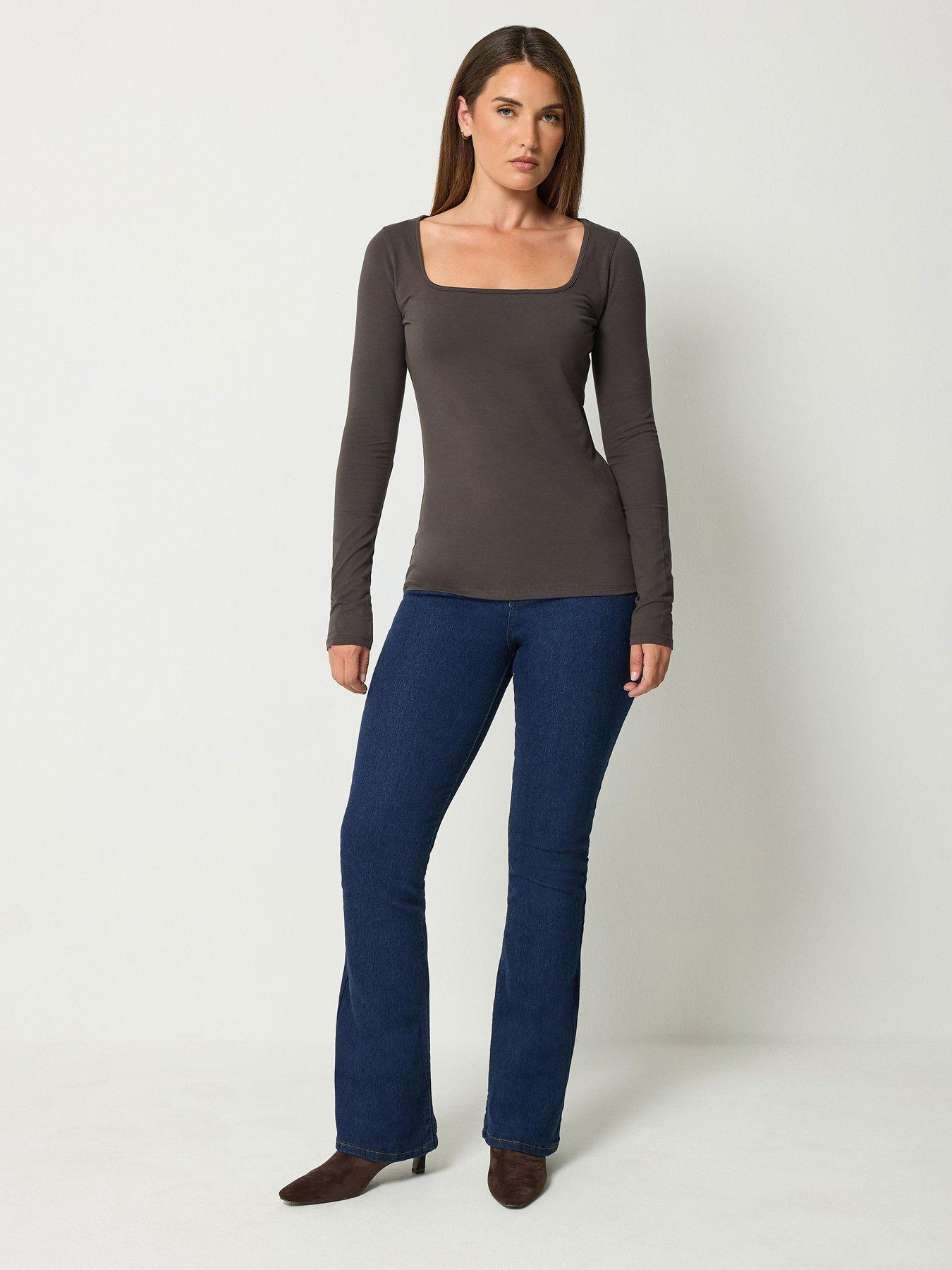 Image 3 of 4 of Long Tall Sally 2 Pack Square Neck Top - Brown