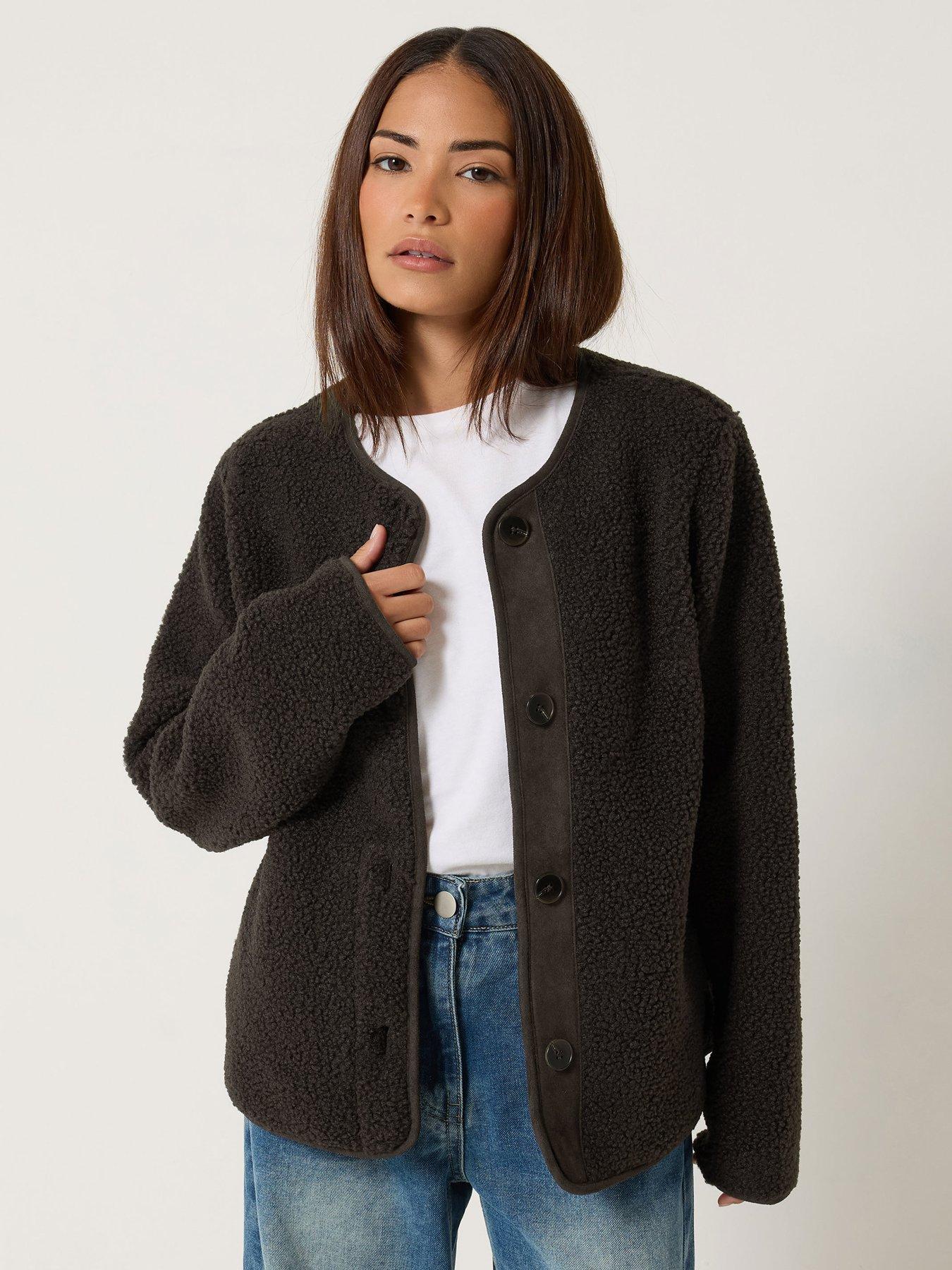 Image 1 of 4 of PixieGirl Petite Borg Jacket - Brown