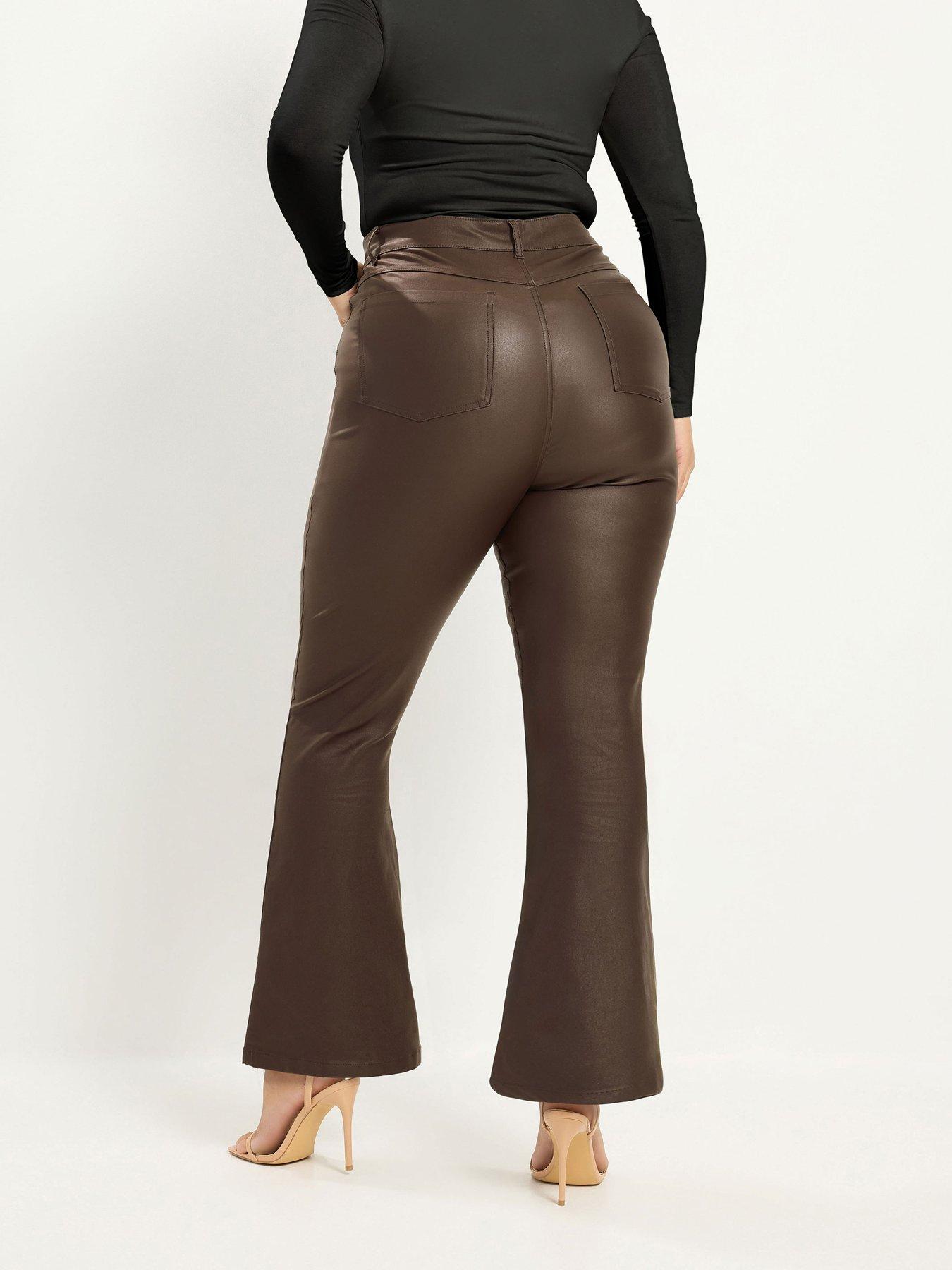 Image 2 of 4 of Yours Curve Coated Flare Trouser 30" - Brown