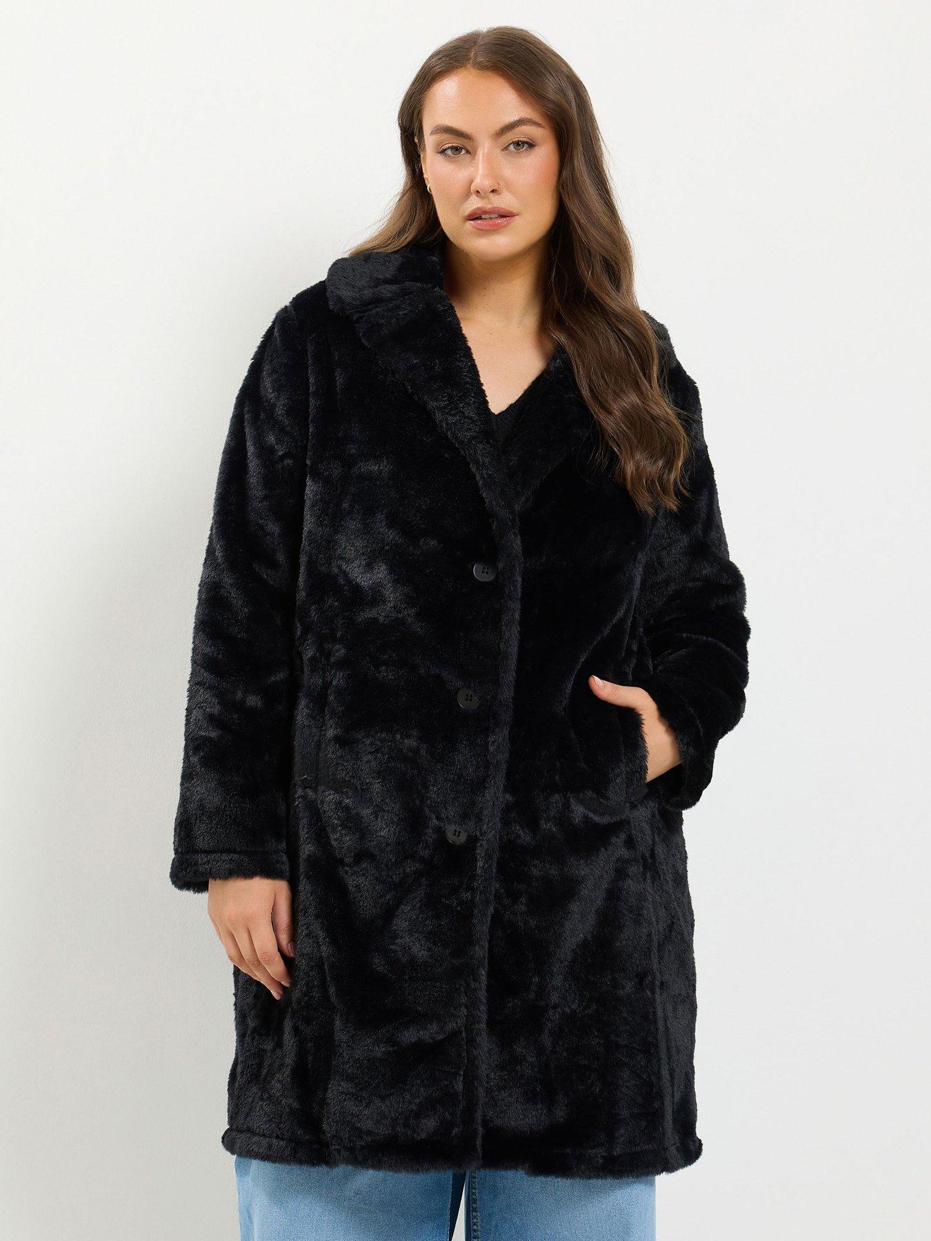 Yours Curve Faux Fur Coat - Black