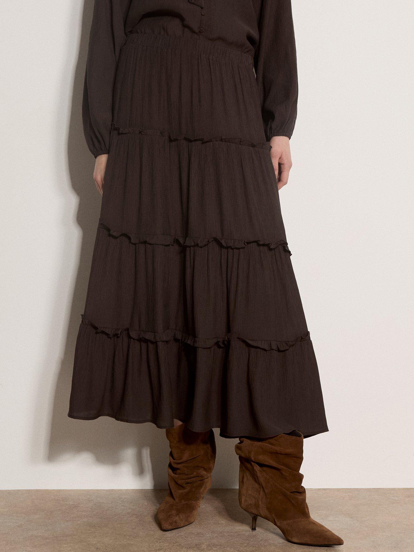 Image 1 of 5 of Apricot Apricot Ruffle Tiered Maxi Skirt