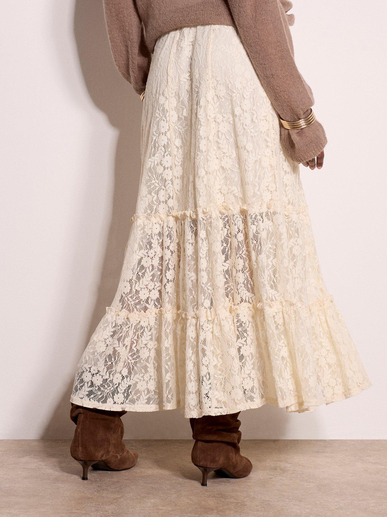 Image 2 of 4 of Apricot Floral Lace Tiered Skirt