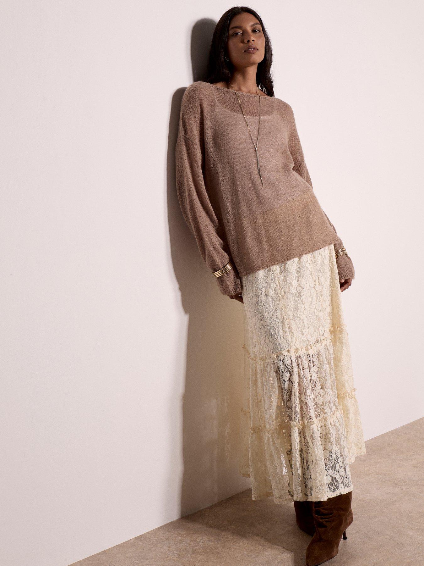 Image 3 of 4 of Apricot Floral Lace Tiered Skirt