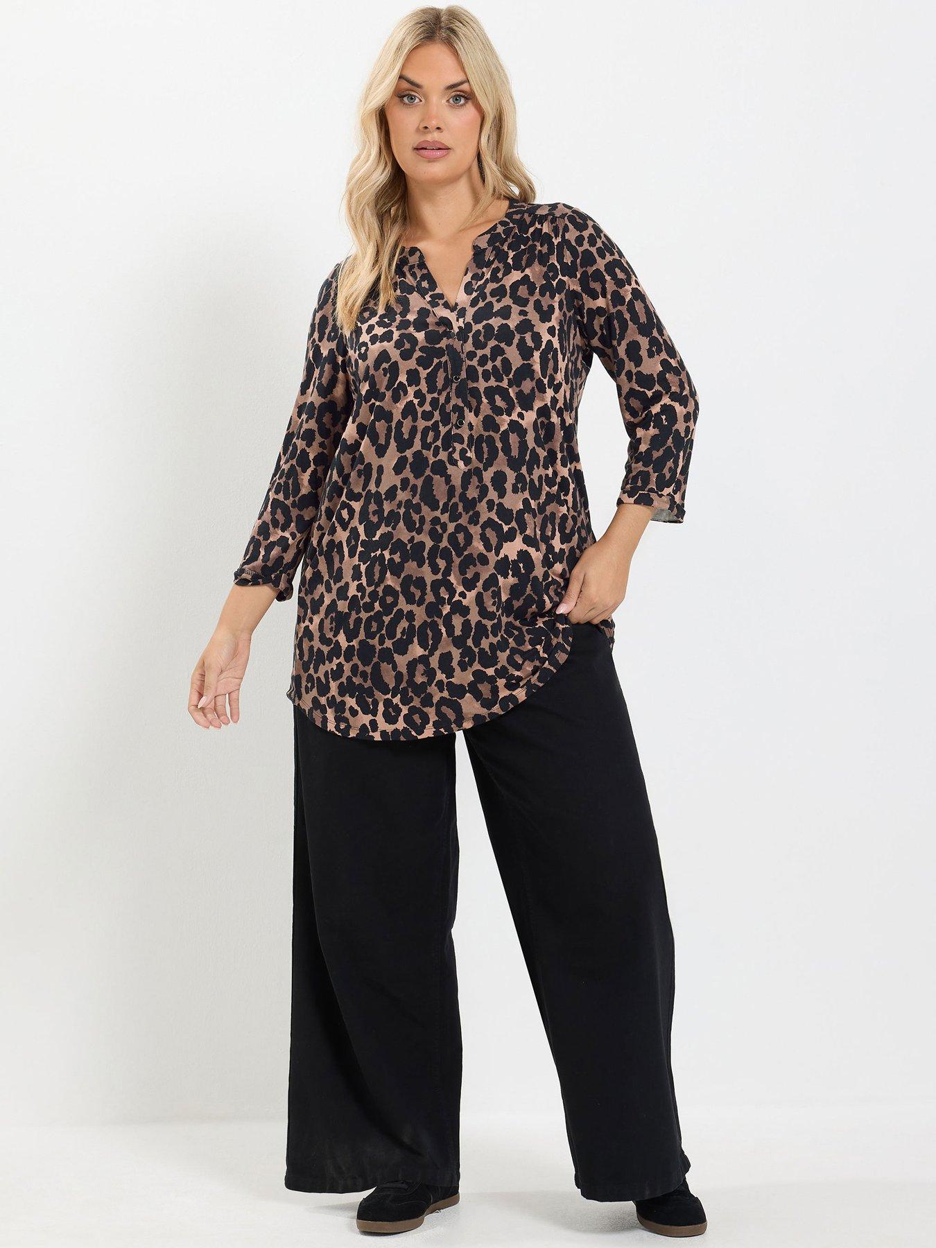 Yours Curve Half Placket Shirt - Brown