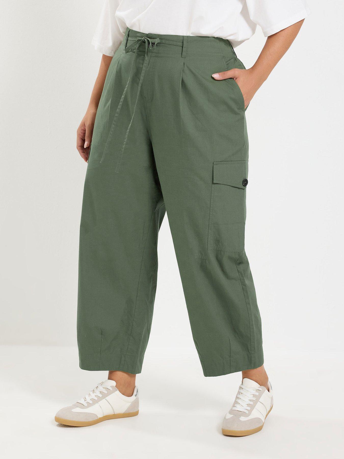 Yours Curve Cotton Poplin Cargo Barrel Trouser - Green